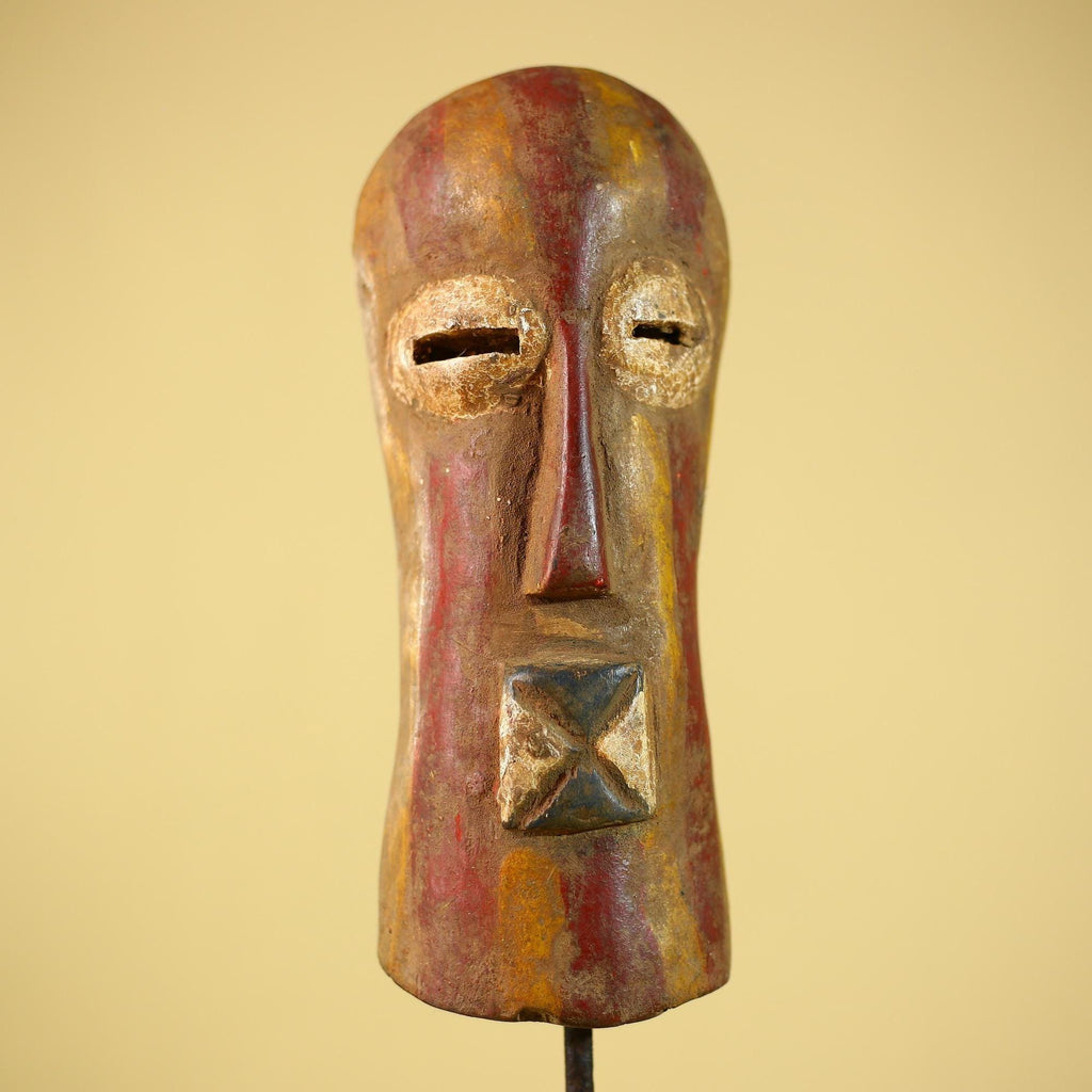 African Mask Hand Carved Wood Face Sculpture Tribal Wall Art Rustic Decor-G6334