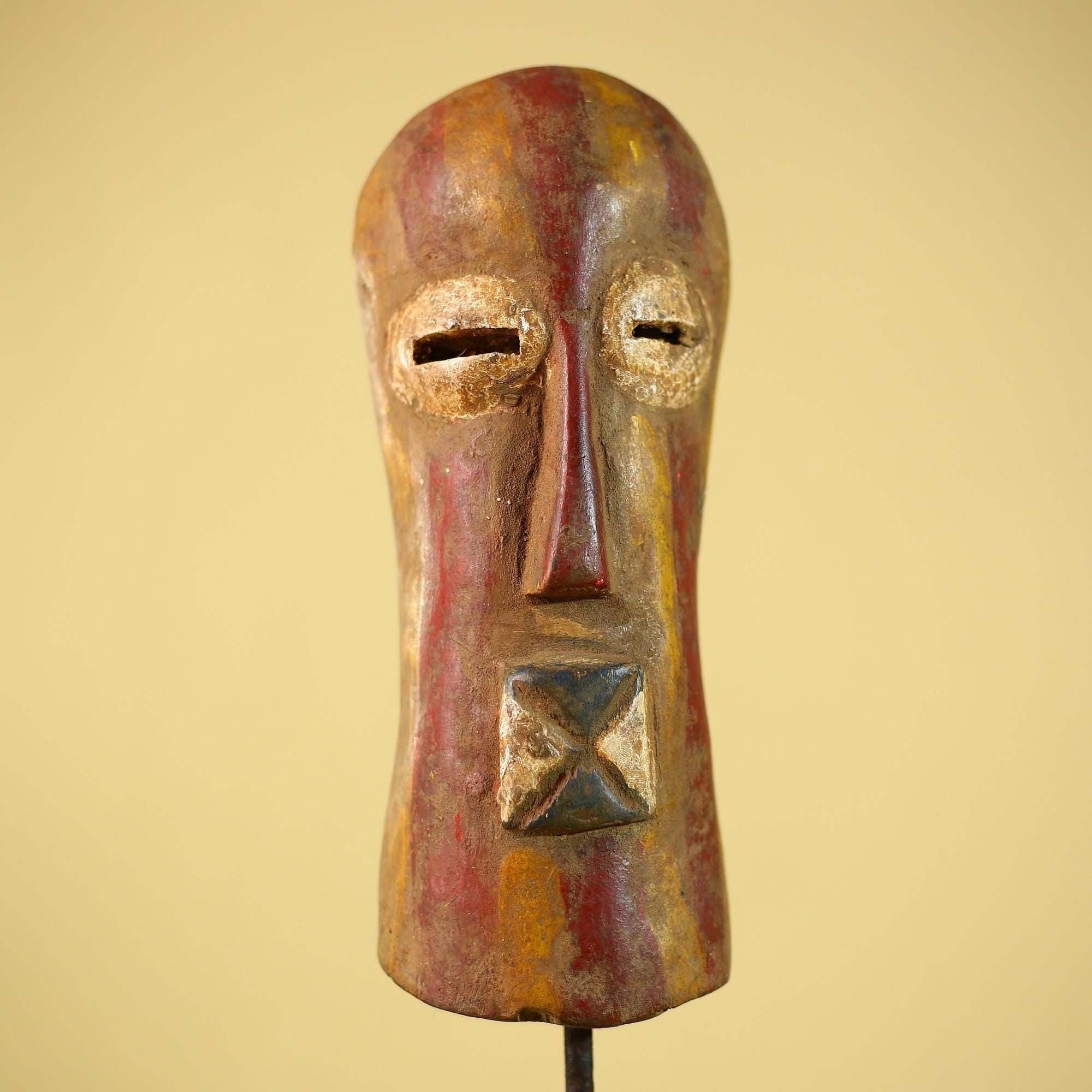 African Mask Hand Carved Wood Face Sculpture Tribal Wall Art Rustic Decor-G6334