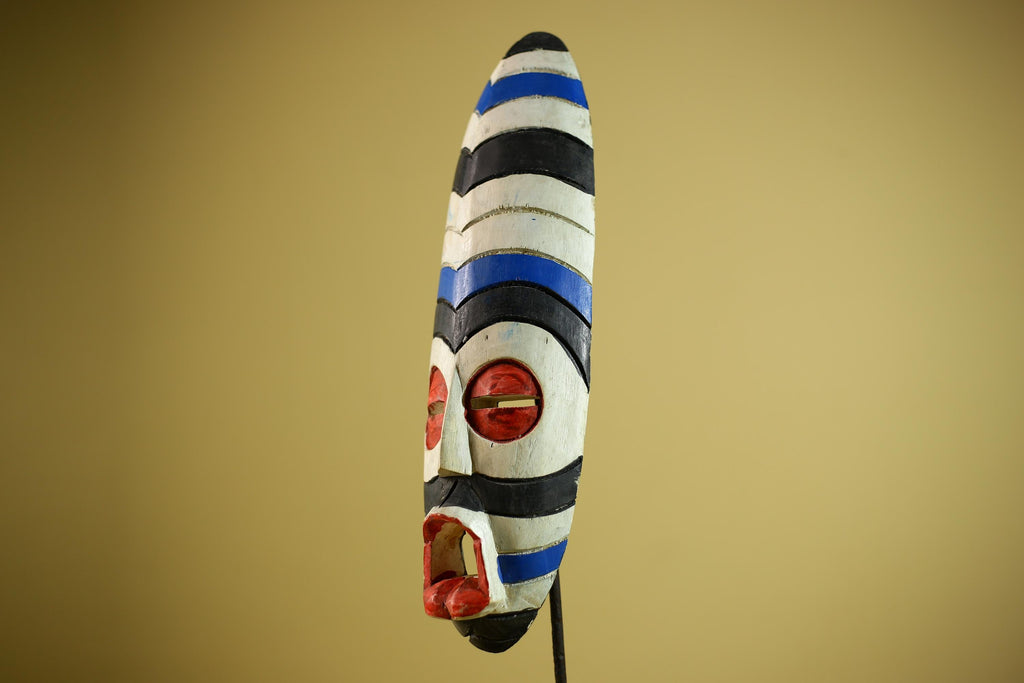 African Tribal Mask Painted Wood Long Face Wall Decor Ethnic Art Sculpture-G6336