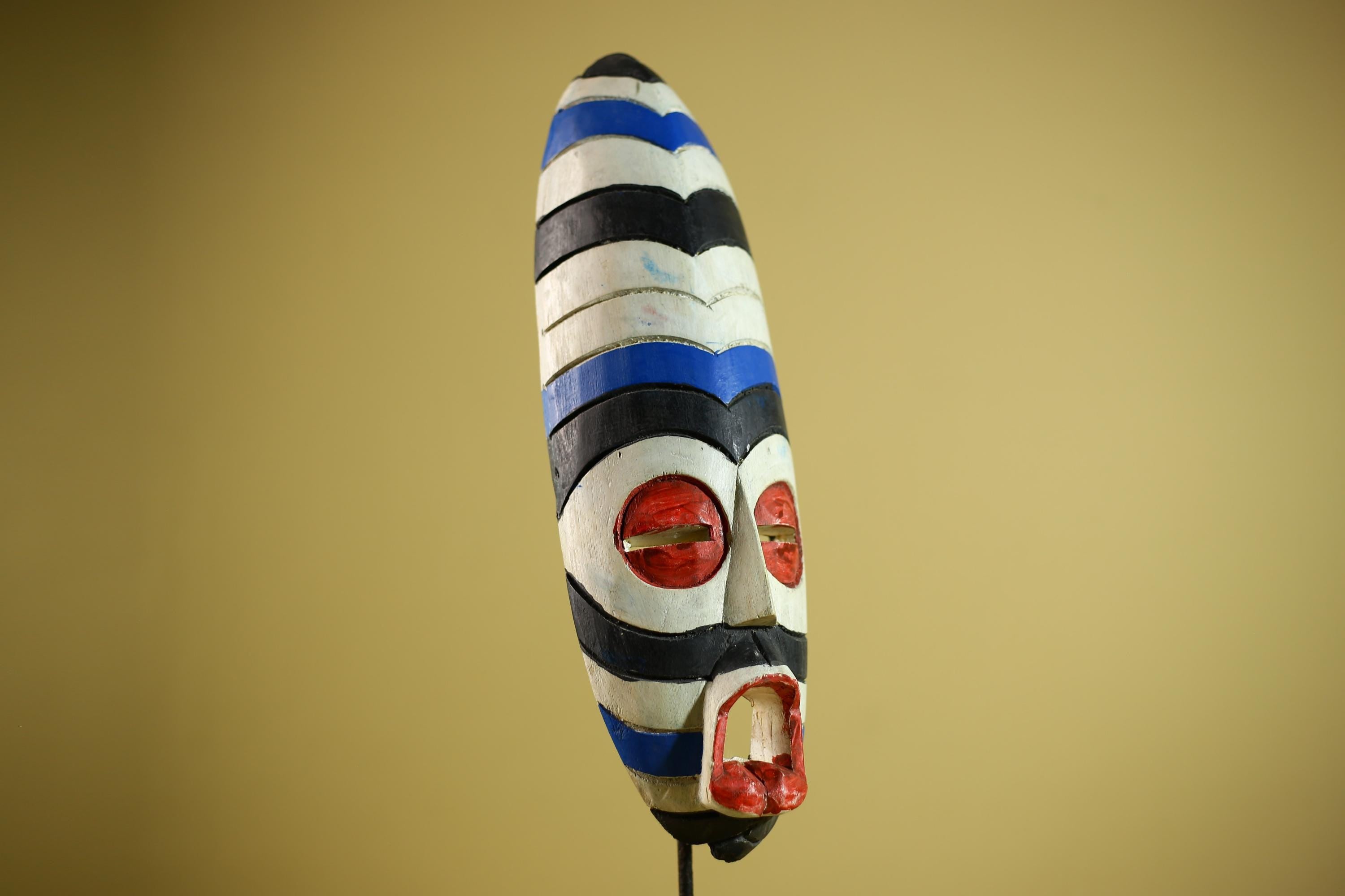 African Tribal Mask Painted Wood Long Face Wall Decor Ethnic Art Sculpture-G6336