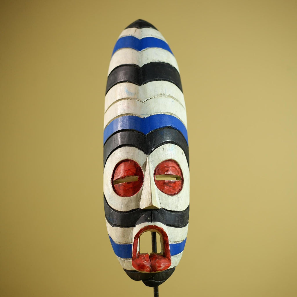 African Tribal Mask Painted Wood Long Face Wall Decor Ethnic Art Sculpture-G6336