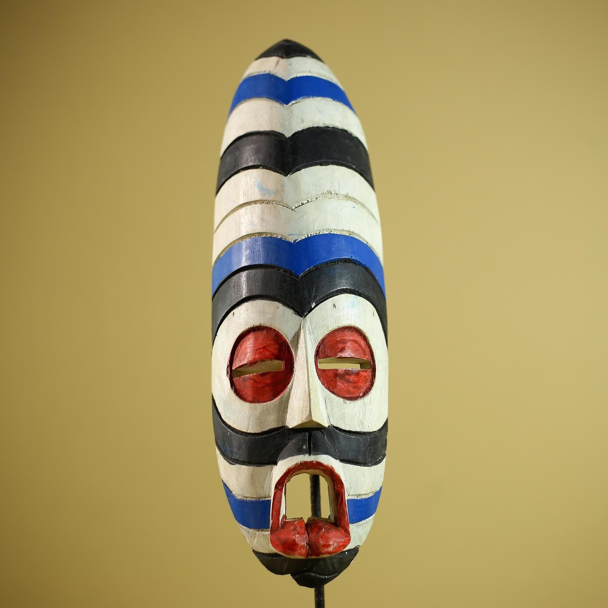 African Tribal Mask Painted Wood Long Face Wall Decor Ethnic Art Sculpture-G6336