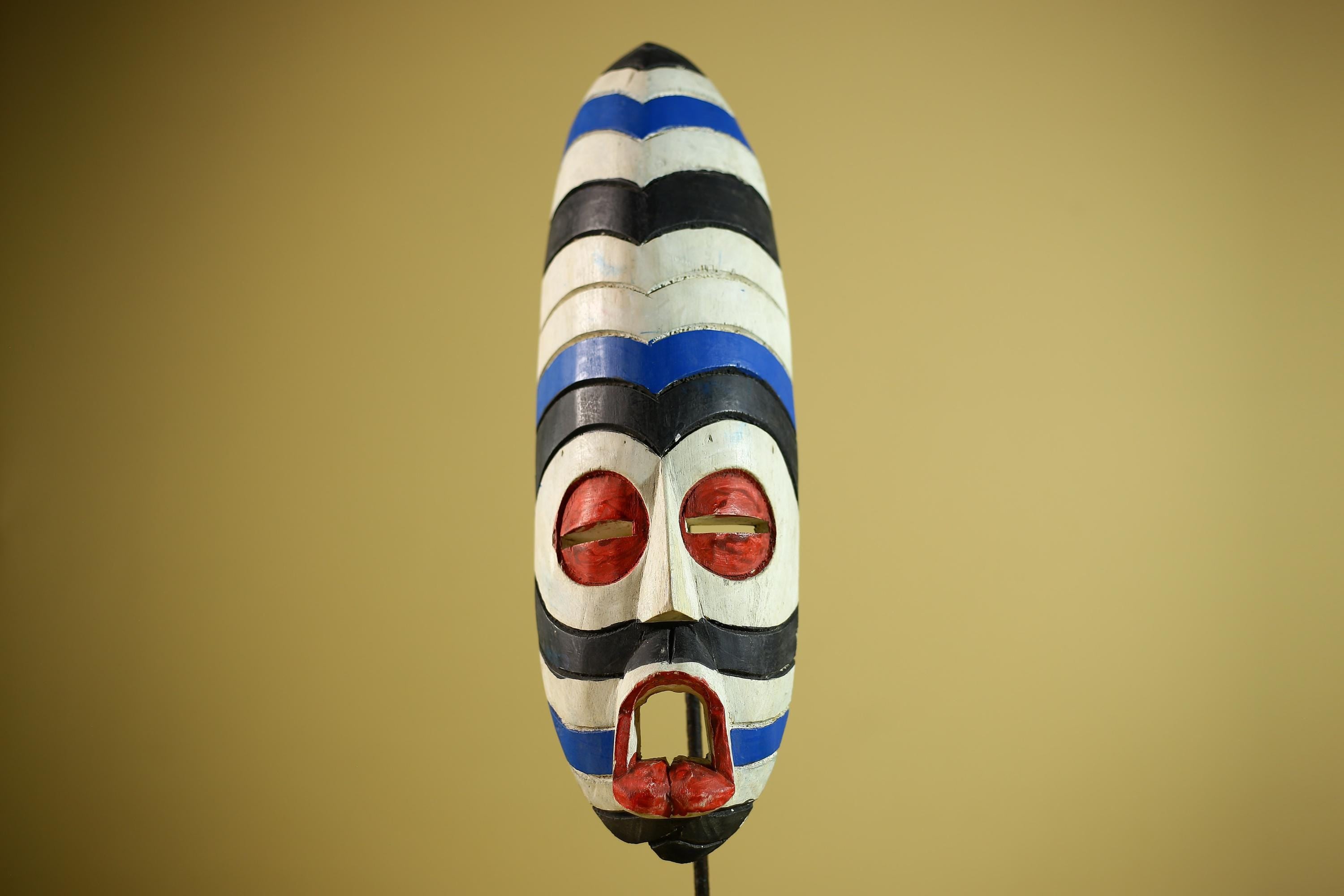 African Tribal Mask Painted Wood Long Face Wall Decor Ethnic Art Sculpture-G6336