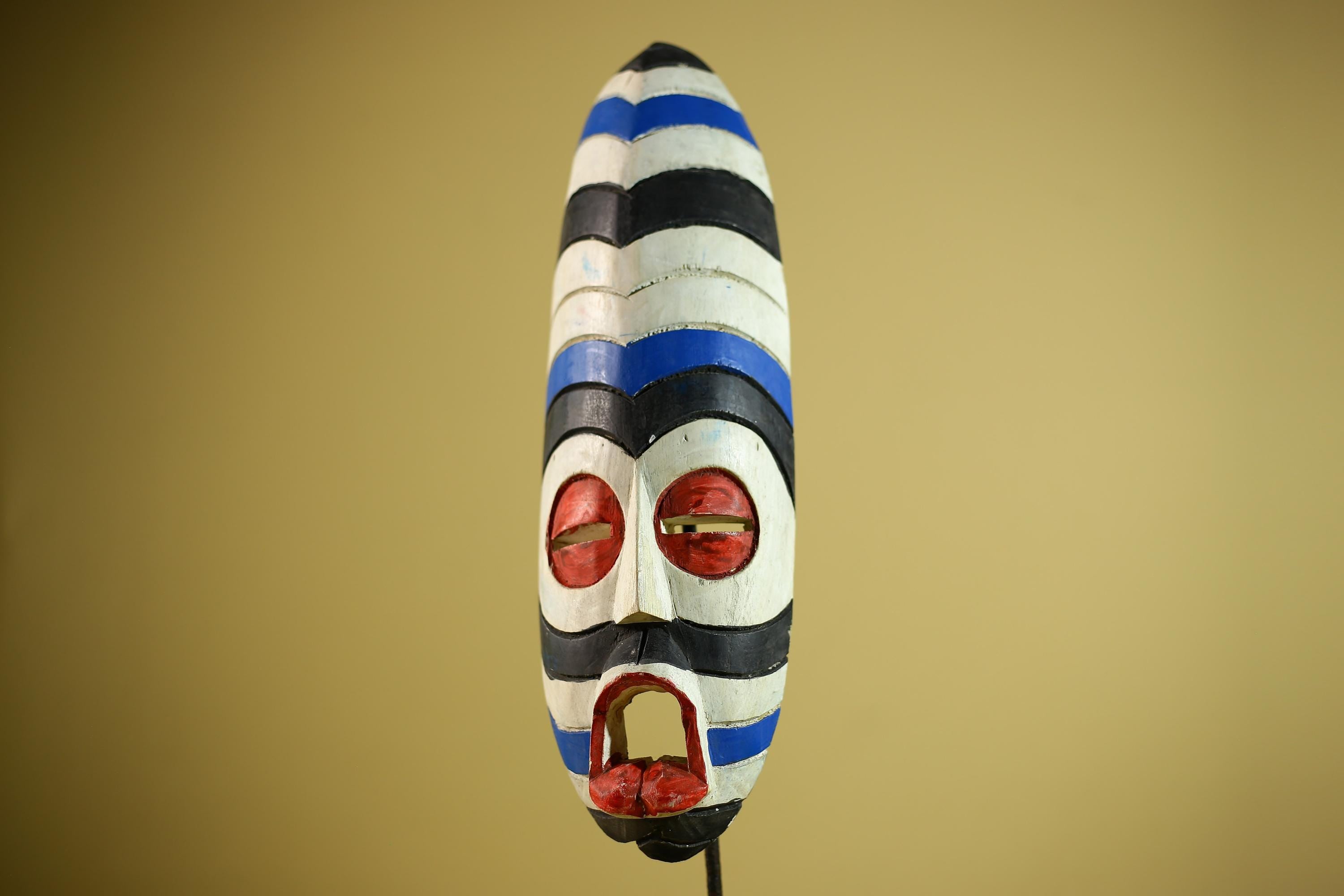 African Tribal Mask Painted Wood Long Face Wall Decor Ethnic Art Sculpture-G6336