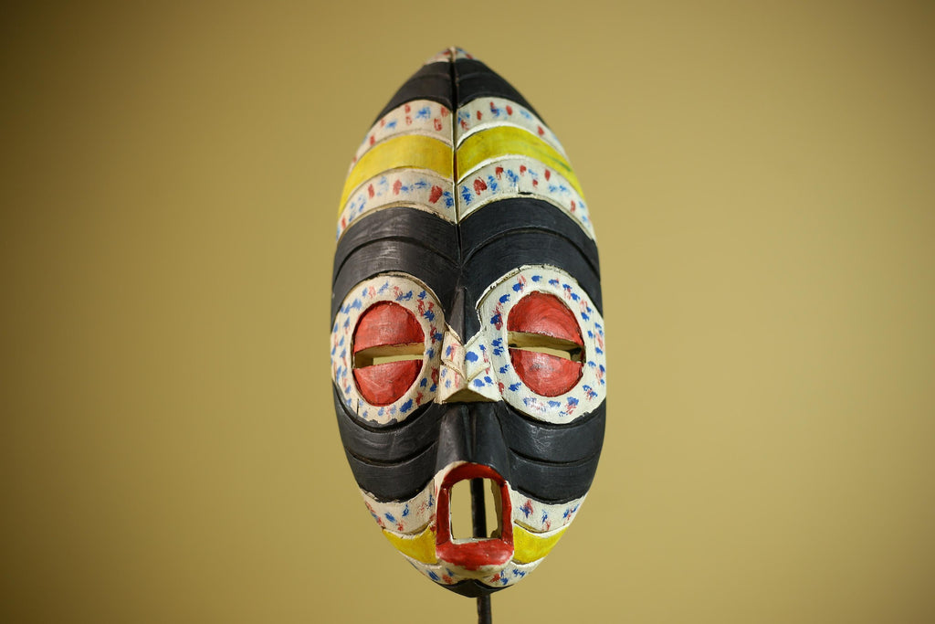 African Wooden Tribal Painted Mask Wood Face Ethnic Wall Decor Sculpture-G6337