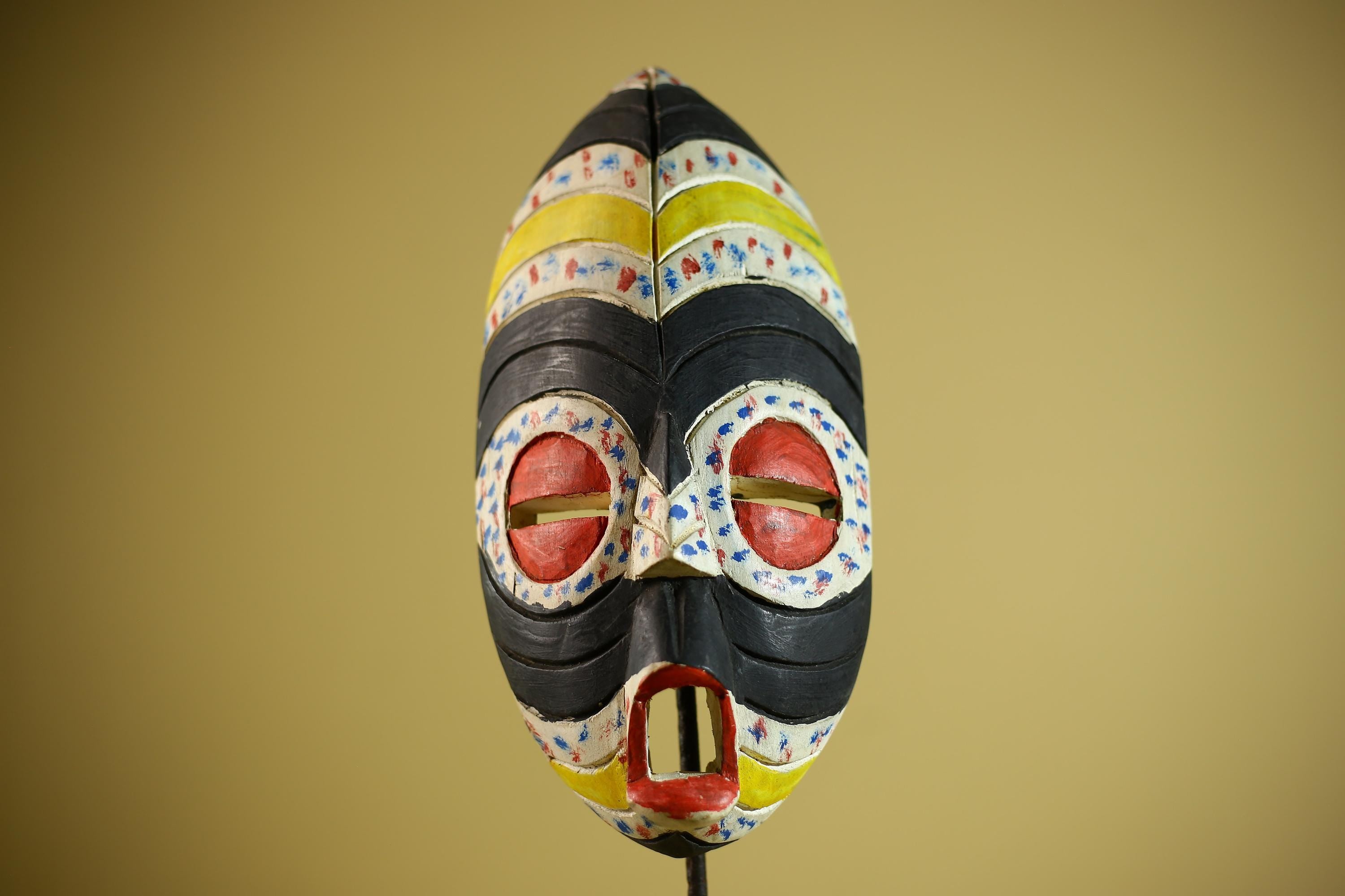 African Wooden Tribal Painted Mask Wood Face Ethnic Wall Decor Sculpture-G6337