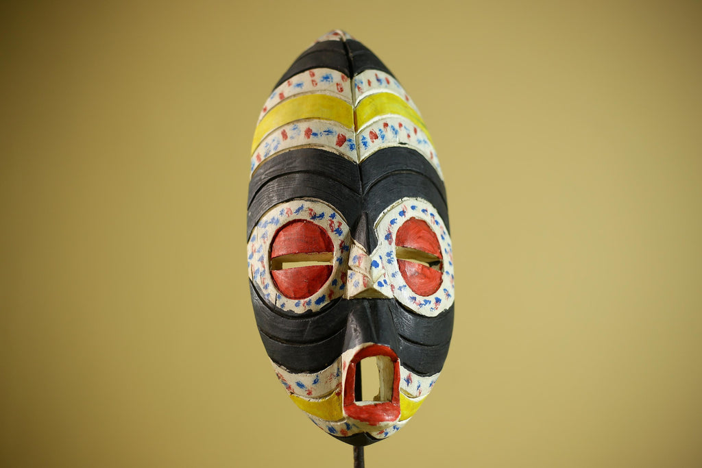 African Wooden Tribal Painted Mask Wood Face Ethnic Wall Decor Sculpture-G6337