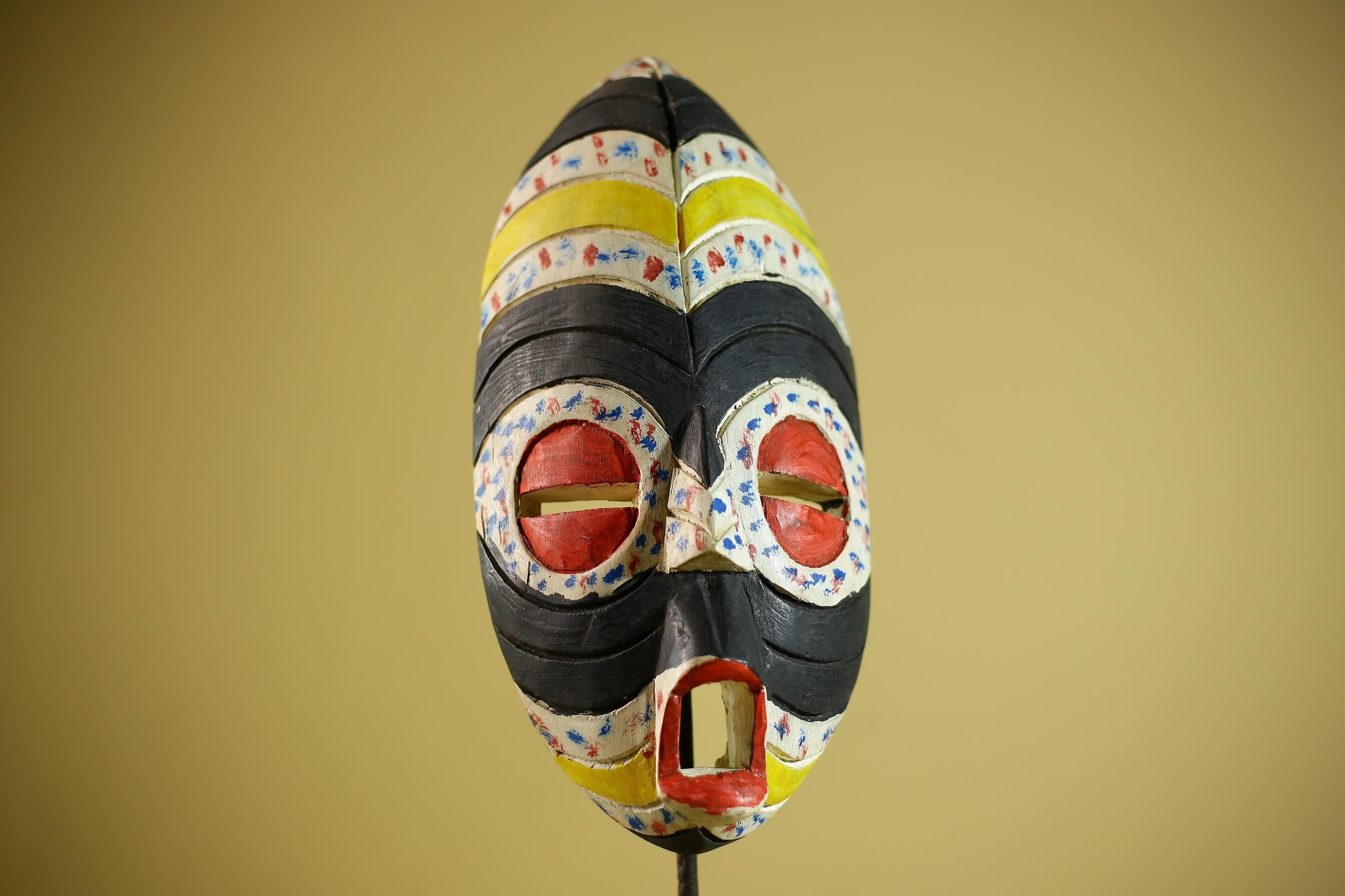 African Wooden Tribal Painted Mask Wood Face Ethnic Wall Decor Sculpture-G6337