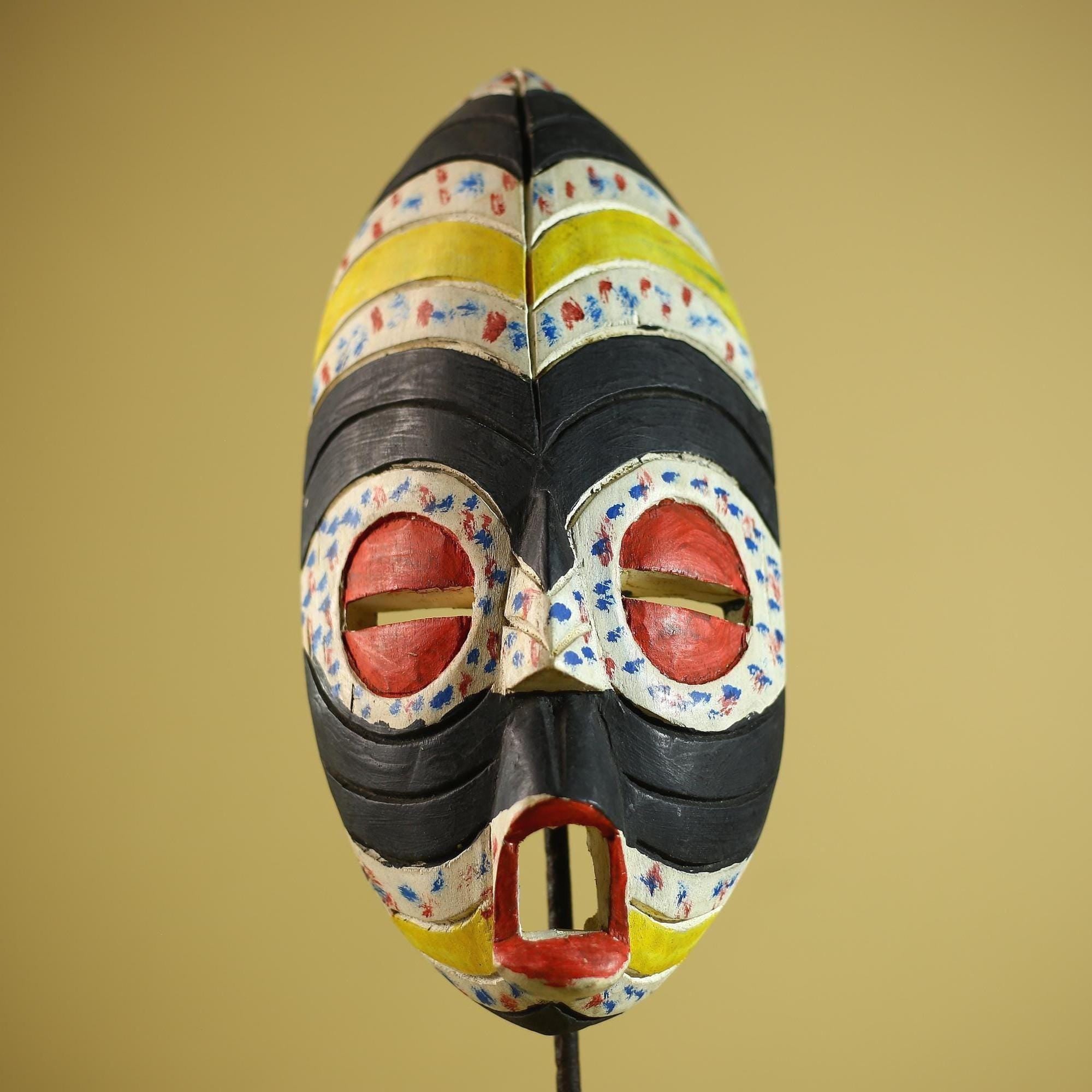 African Wooden Tribal Painted Mask Wood Face Ethnic Wall Decor Sculpture-G6337