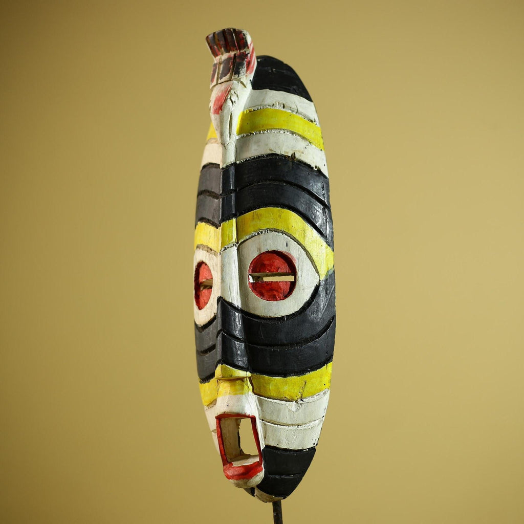 Hand Painted African Mask Wooden Tribal Sculpture Wall Hanging Decor-G6338