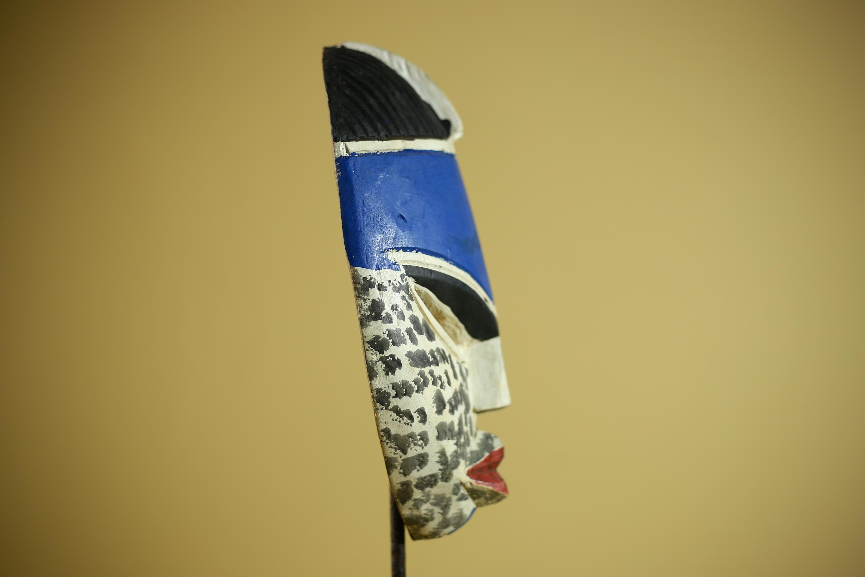 Hand Carved African Mask Blue White Tribal Face Wall Art Decor -G6339