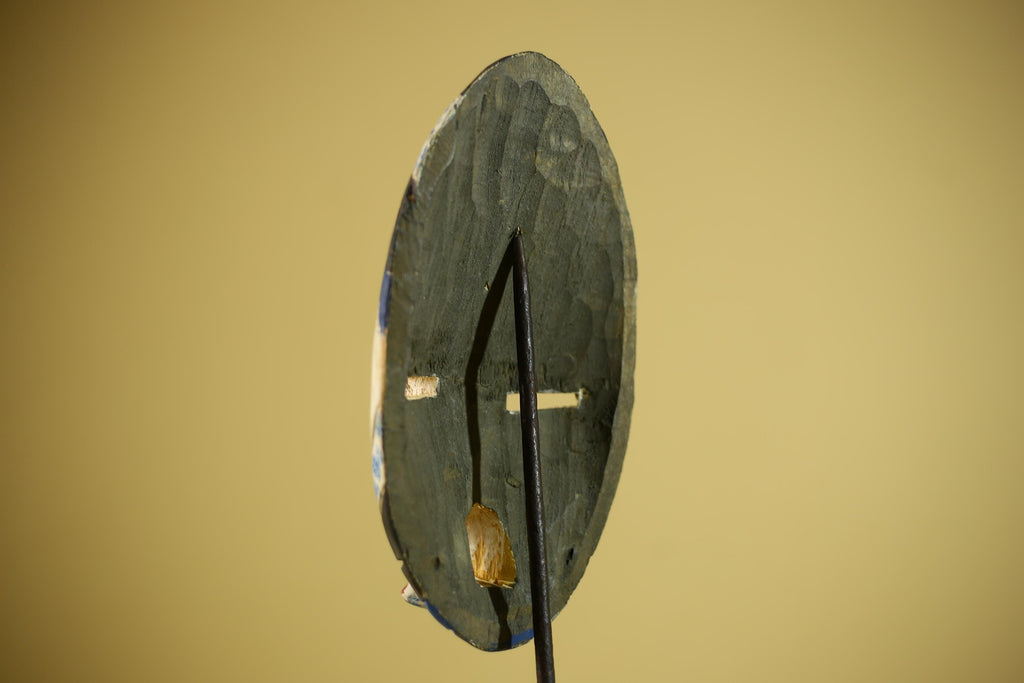 Hand Carved African Mask Blue White Tribal Face Wood Wall Decor-G6340