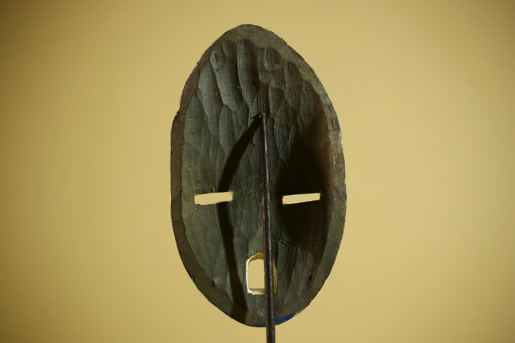 Hand Carved African Mask Blue White Tribal Face Wood Wall Decor-G6340
