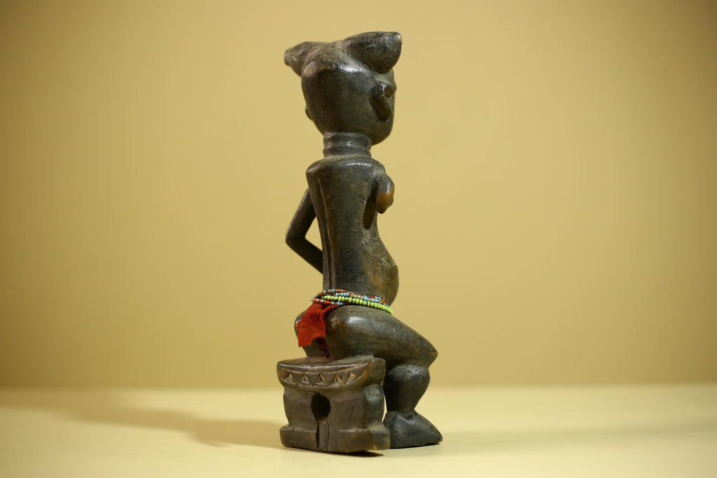 African Female Sculpture Wood Figure Beaded Waist Tribal Art Statue-G6344
