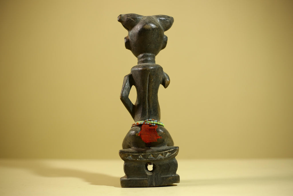 African Female Sculpture Wood Figure Beaded Waist Tribal Art Statue-G6344