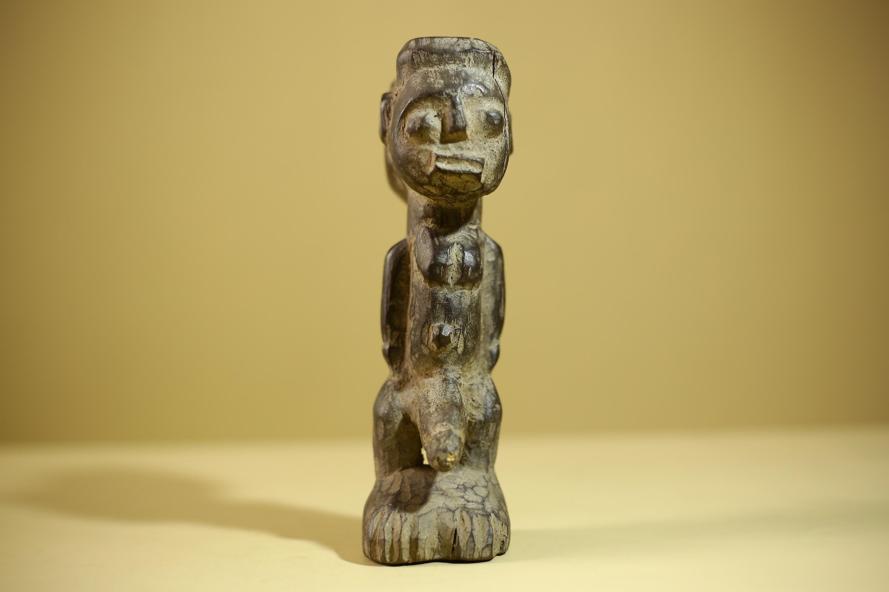 African Tribal Figure Wood Sculpture Primitive Carving Male Statue Artifact-G6345