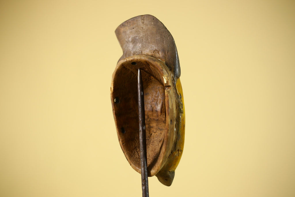 African Baule Style Mask Hand Carved Wood Tribal  Yellow Face Wall Decor -G6333