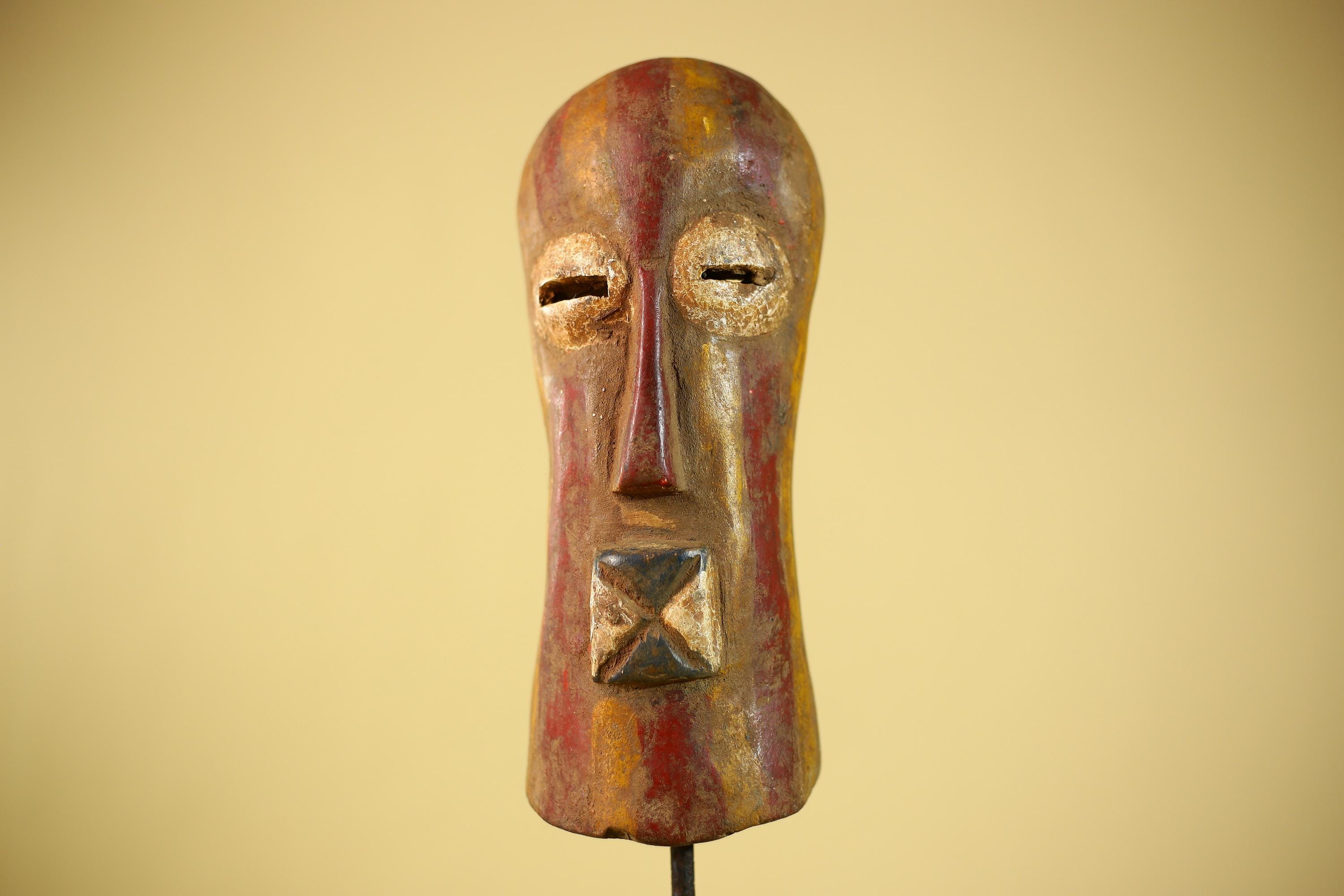 African Mask Hand Carved Wood Face Sculpture Tribal Wall Art Rustic Decor-G6334
