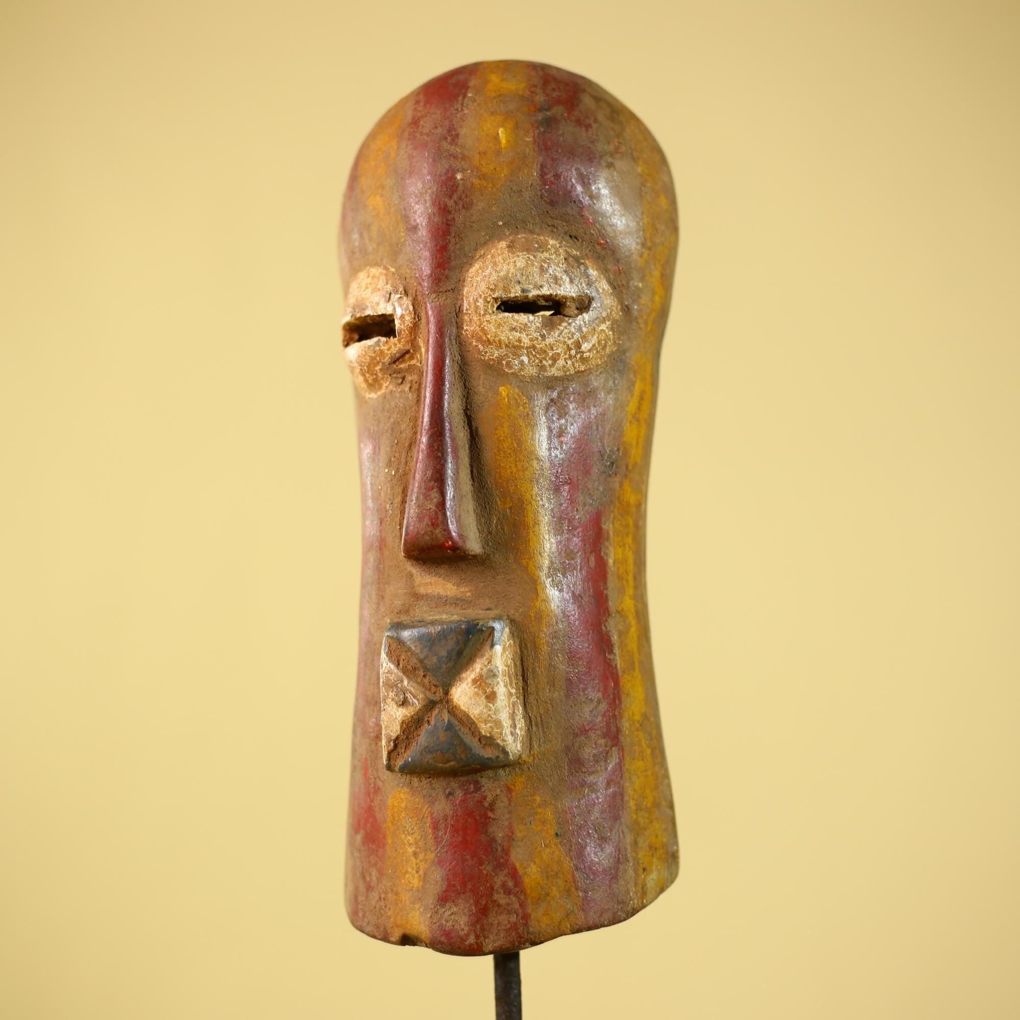 African Mask Hand Carved Wood Face Sculpture Tribal Wall Art Rustic Decor-G6334