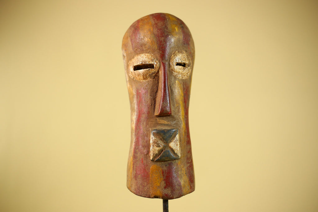 African Mask Hand Carved Wood Face Sculpture Tribal Wall Art Rustic Decor-G6334
