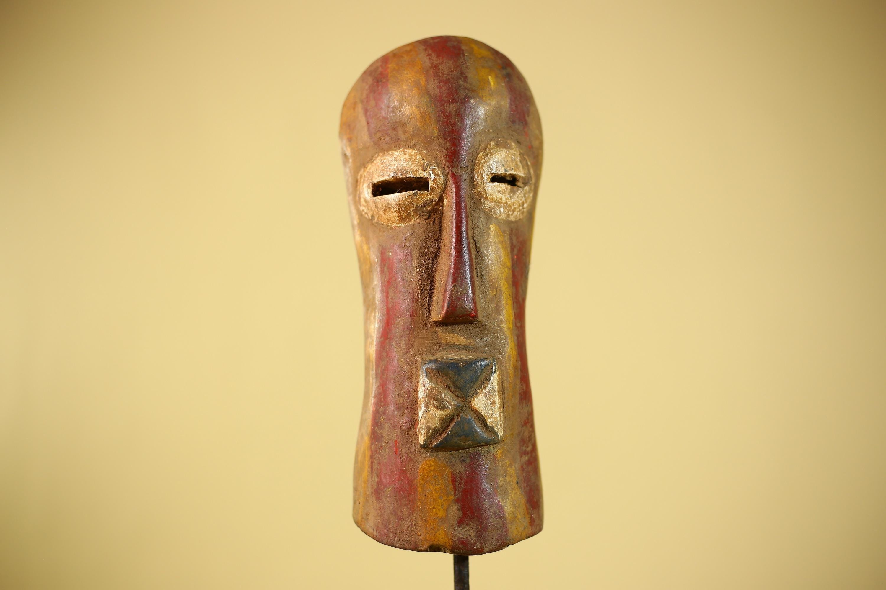 African Mask Hand Carved Wood Face Sculpture Tribal Wall Art Rustic Decor-G6334