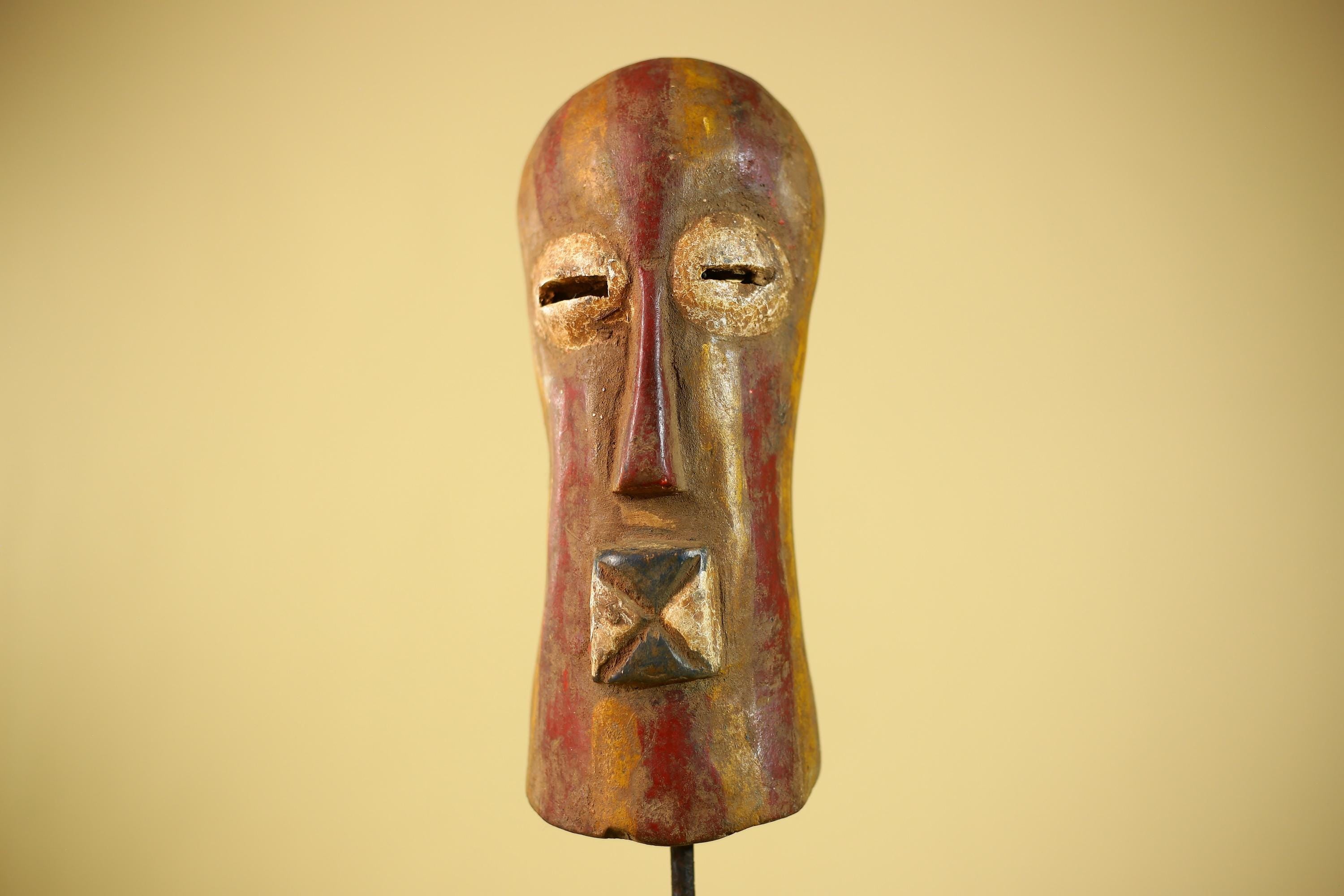 African Mask Hand Carved Wood Face Sculpture Tribal Wall Art Rustic Decor-G6334