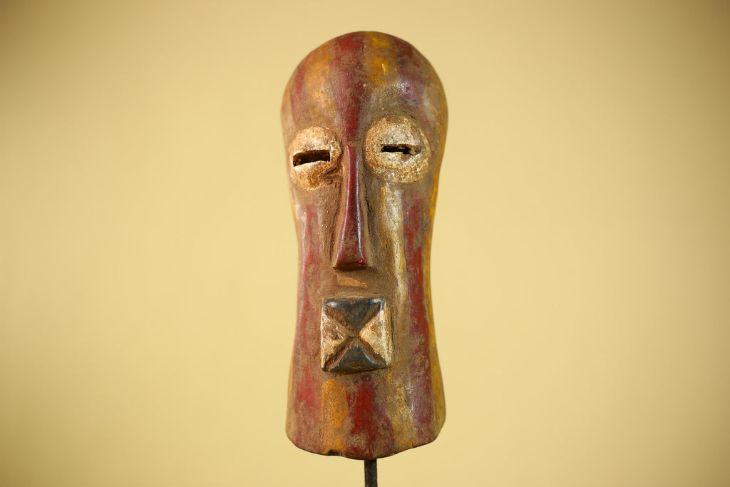 African Mask Hand Carved Wood Face Sculpture Tribal Wall Art Rustic Decor-G6334