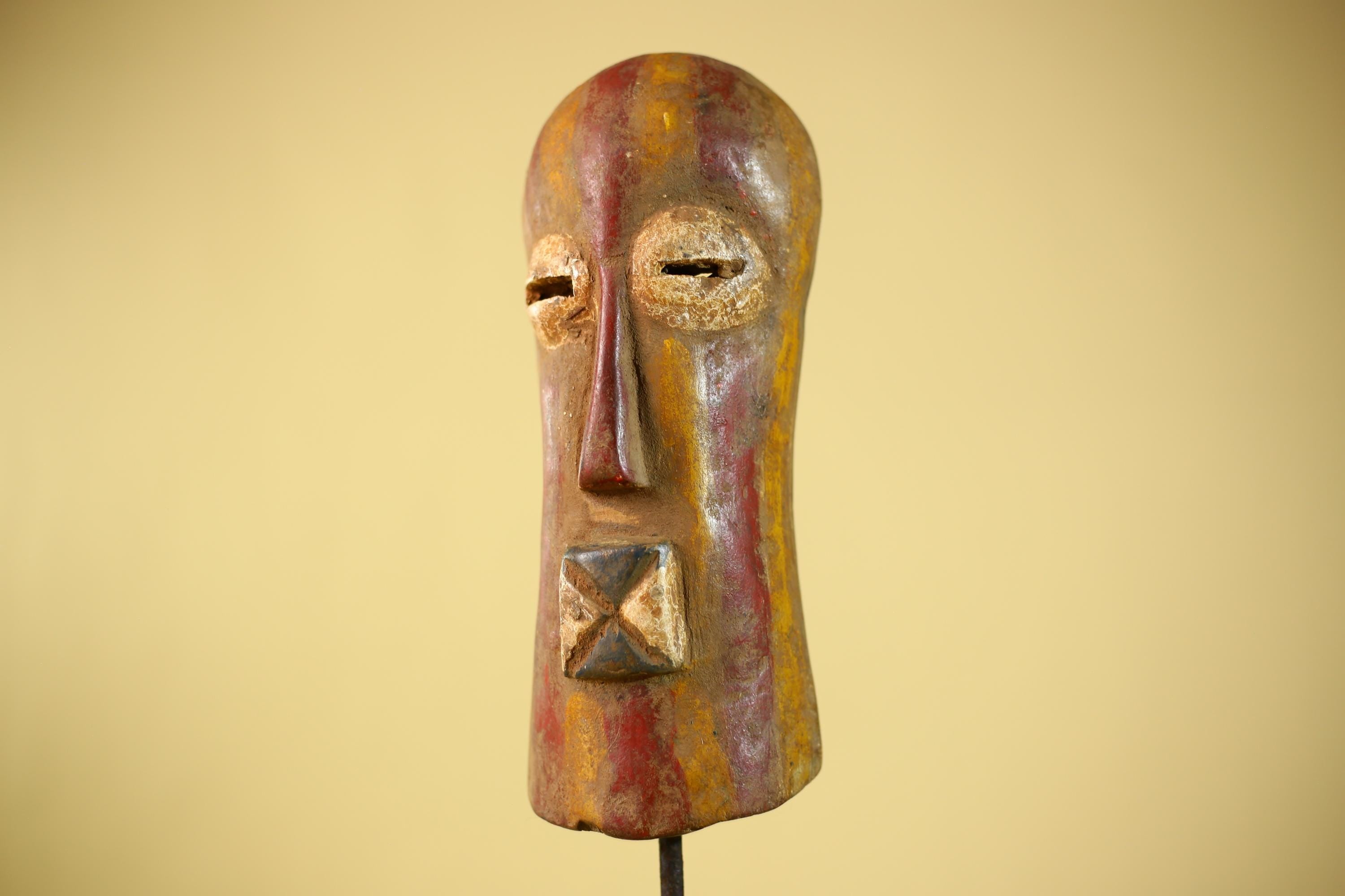 African Mask Hand Carved Wood Face Sculpture Tribal Wall Art Rustic Decor-G6334