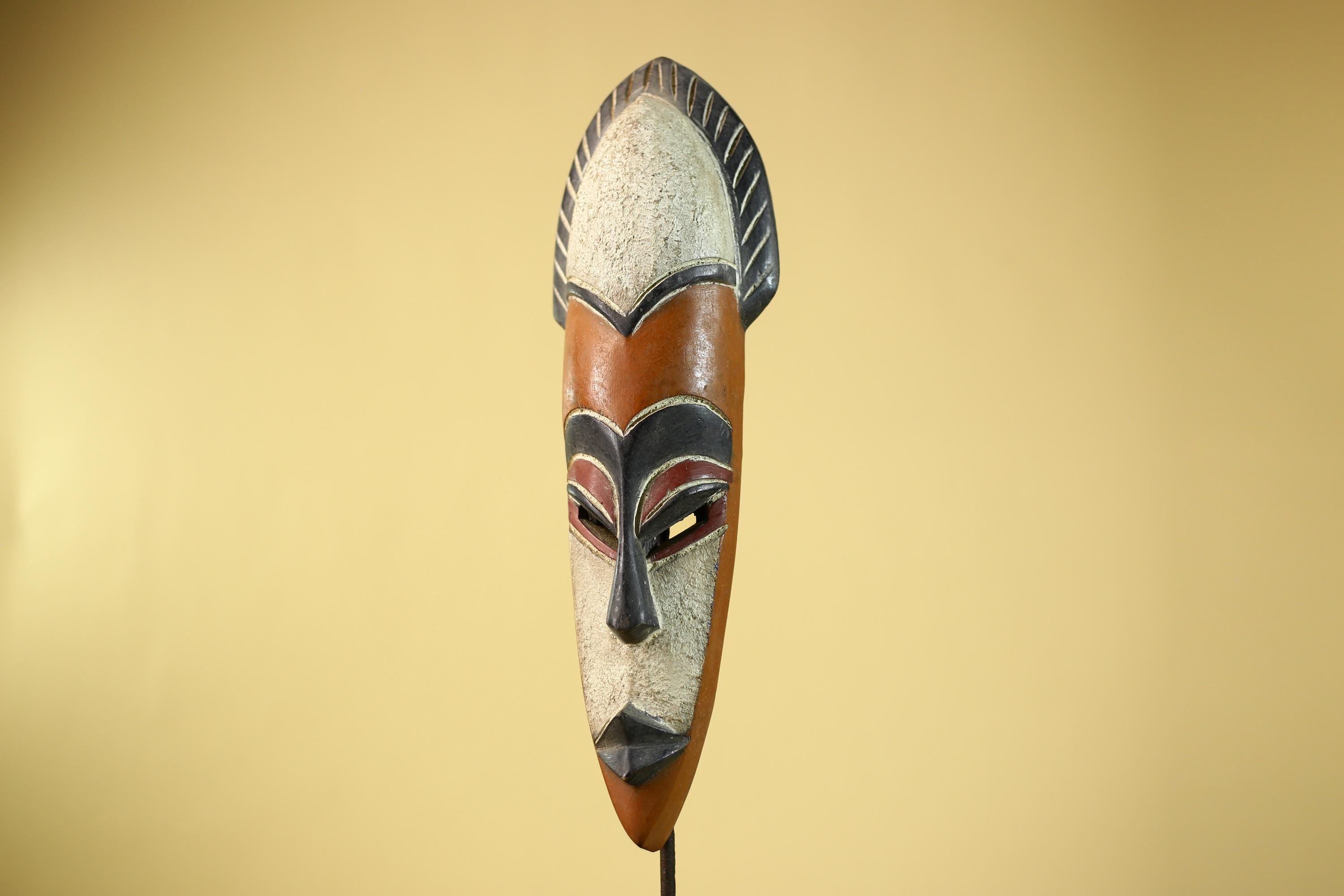 African Wooden Mask Long Face Hand Carved Tribal Wall Decor Sculpture-G6335