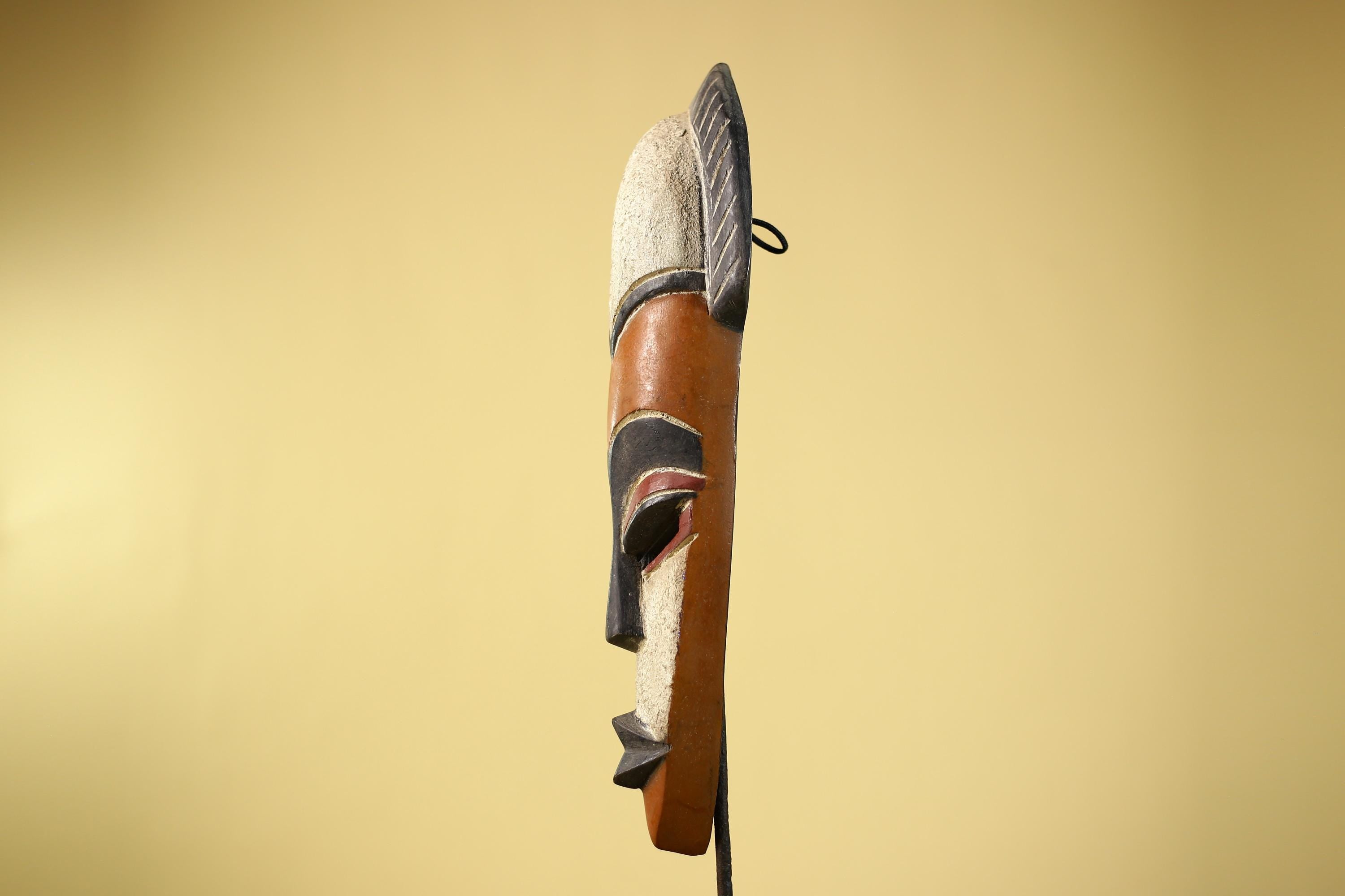African Wooden Mask Long Face Hand Carved Tribal Wall Decor Sculpture-G6335