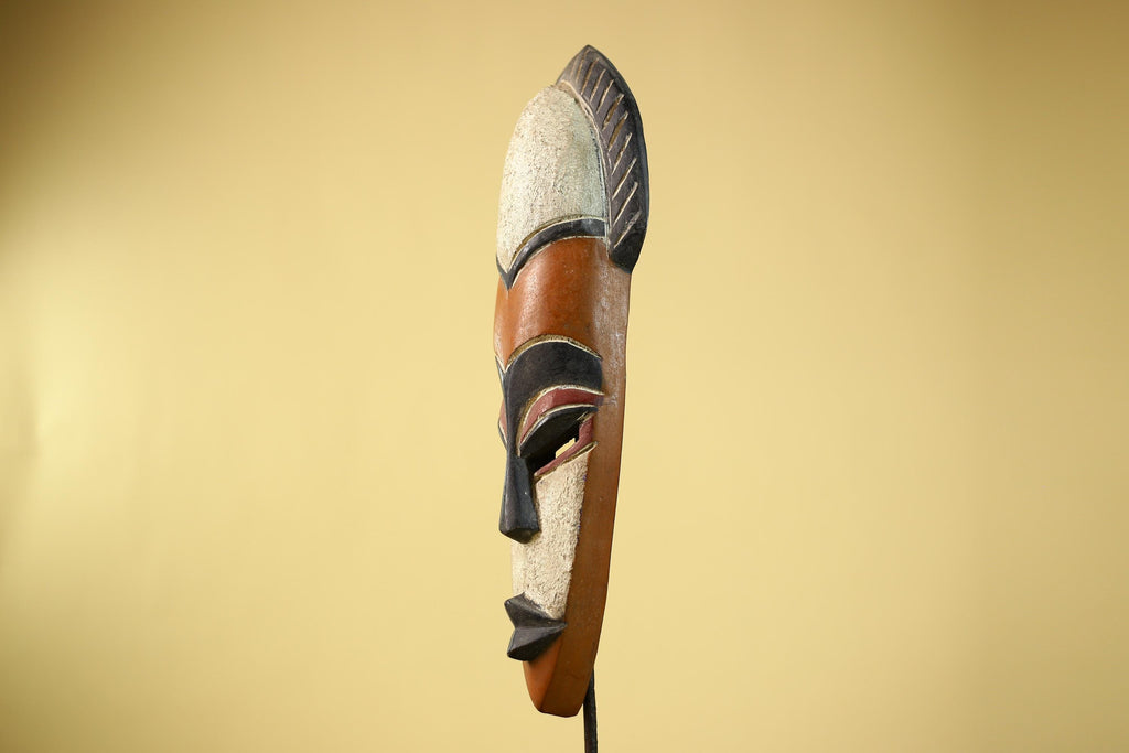 African Wooden Mask Long Face Hand Carved Tribal Wall Decor Sculpture-G6335