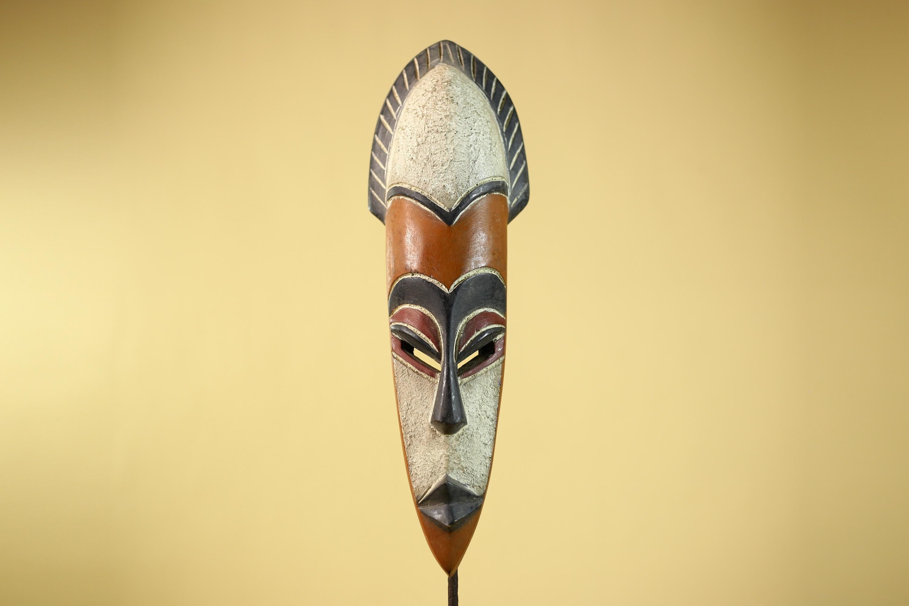 African Wooden Mask Long Face Hand Carved Tribal Wall Decor Sculpture-G6335