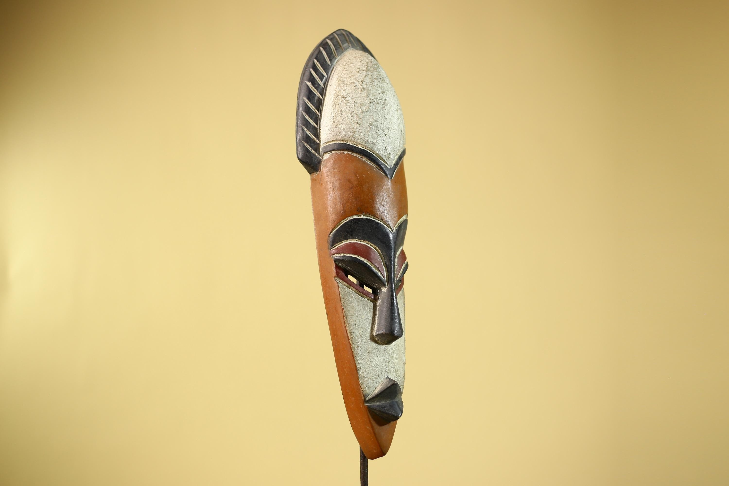African Wooden Mask Long Face Hand Carved Tribal Wall Decor Sculpture-G6335