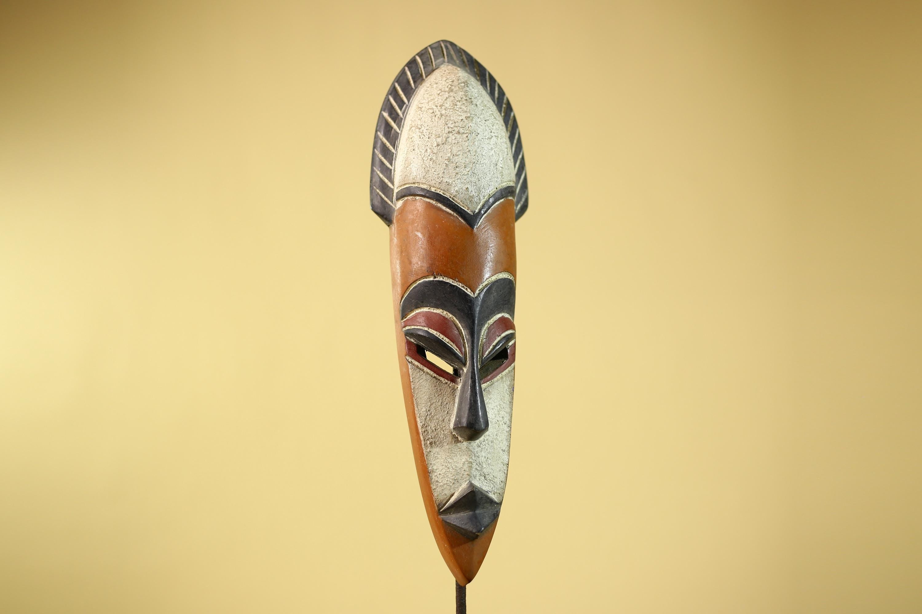 African Wooden Mask Long Face Hand Carved Tribal Wall Decor Sculpture-G6335