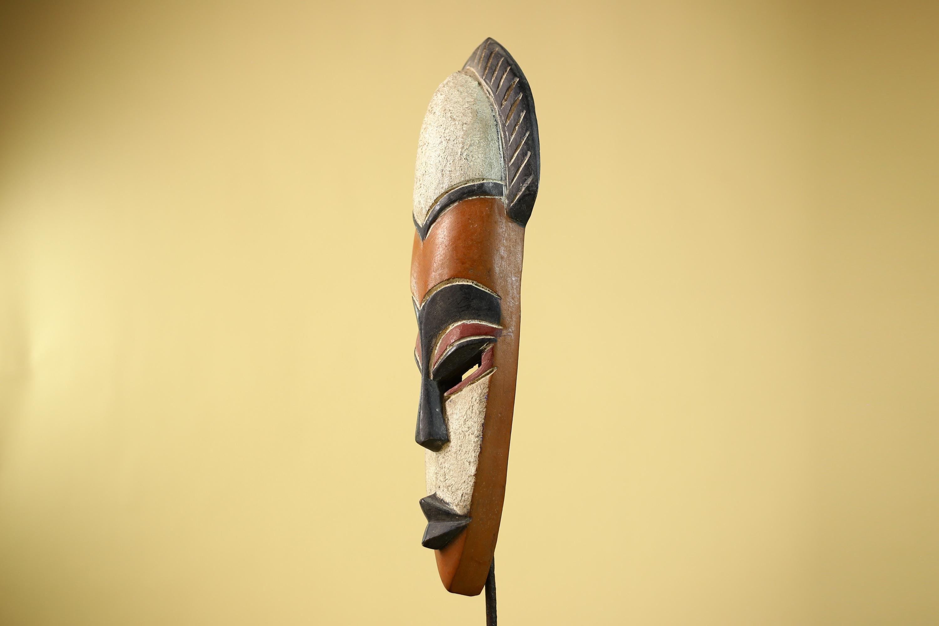 African Wooden Mask Long Face Hand Carved Tribal Wall Decor Sculpture-G6335