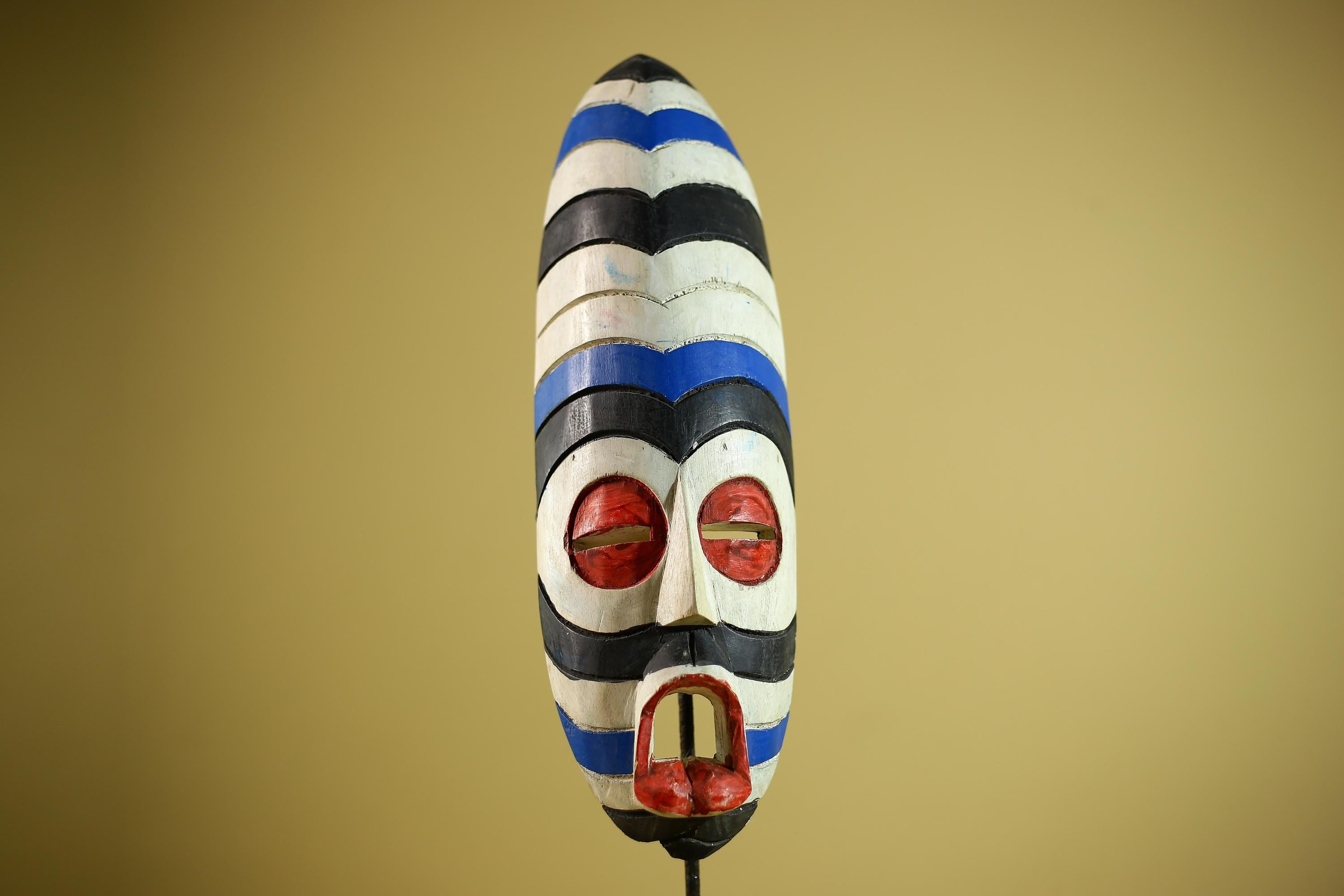 African Tribal Mask Painted Wood Long Face Wall Decor Ethnic Art Sculpture-G6336
