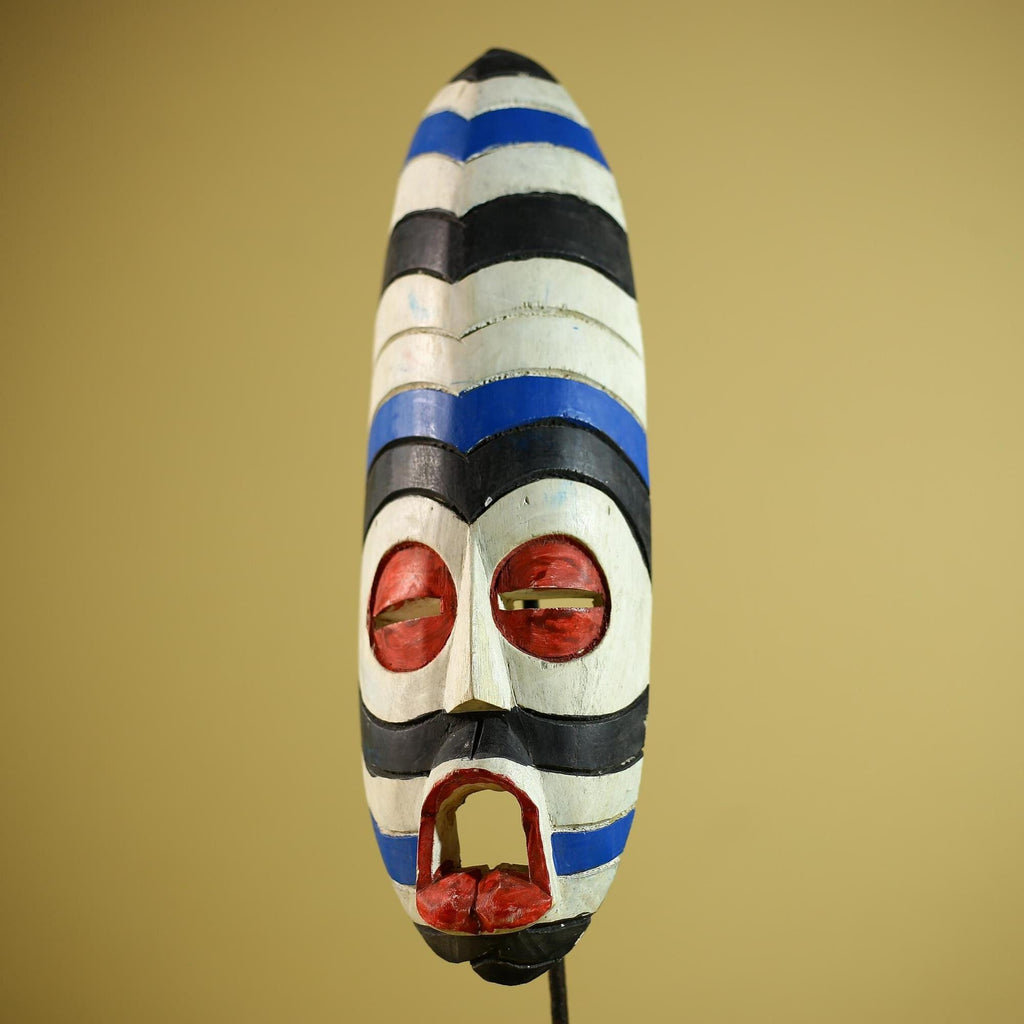African Tribal Mask Painted Wood Long Face Wall Decor Ethnic Art Sculpture-G6336