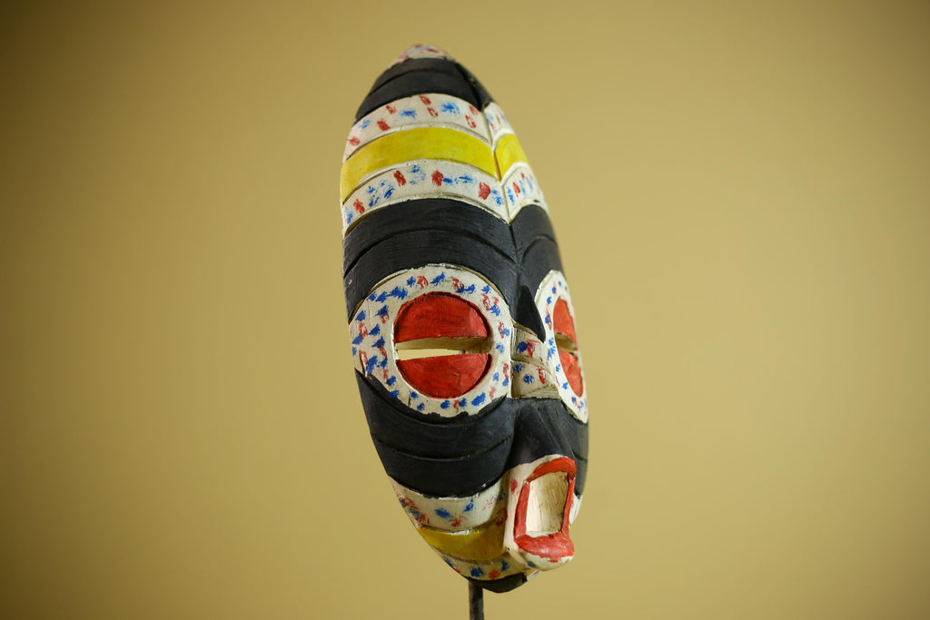 African Wooden Tribal Painted Mask Wood Face Ethnic Wall Decor Sculpture-G6337