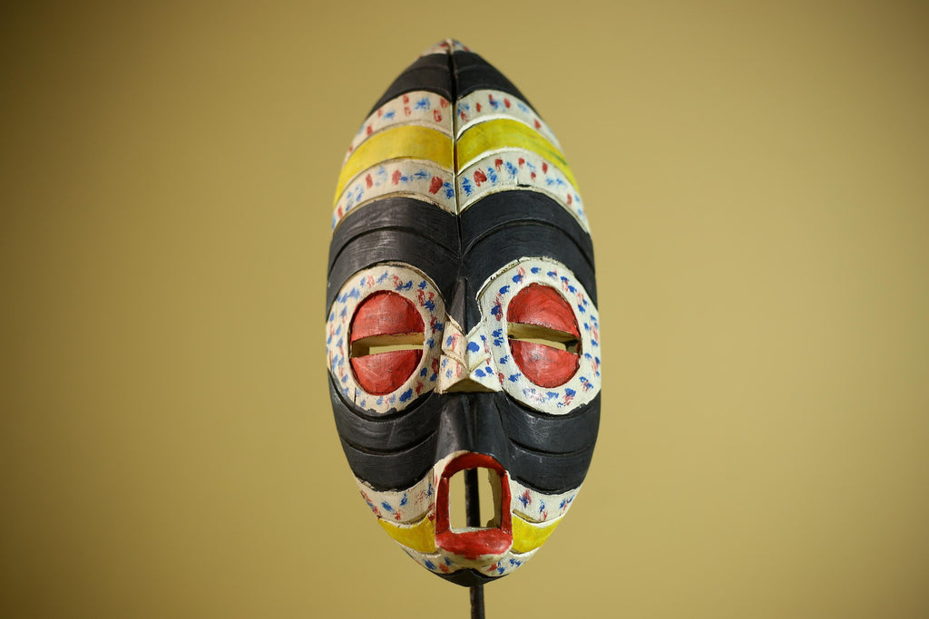 African Wooden Tribal Painted Mask Wood Face Ethnic Wall Decor Sculpture-G6337