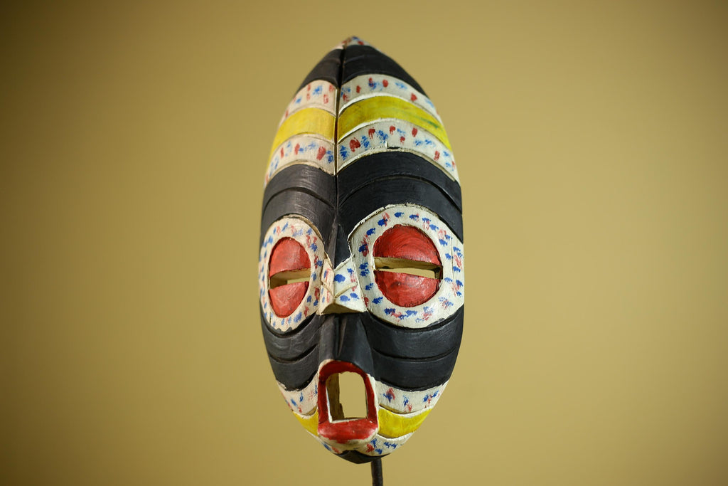 African Wooden Tribal Painted Mask Wood Face Ethnic Wall Decor Sculpture-G6337