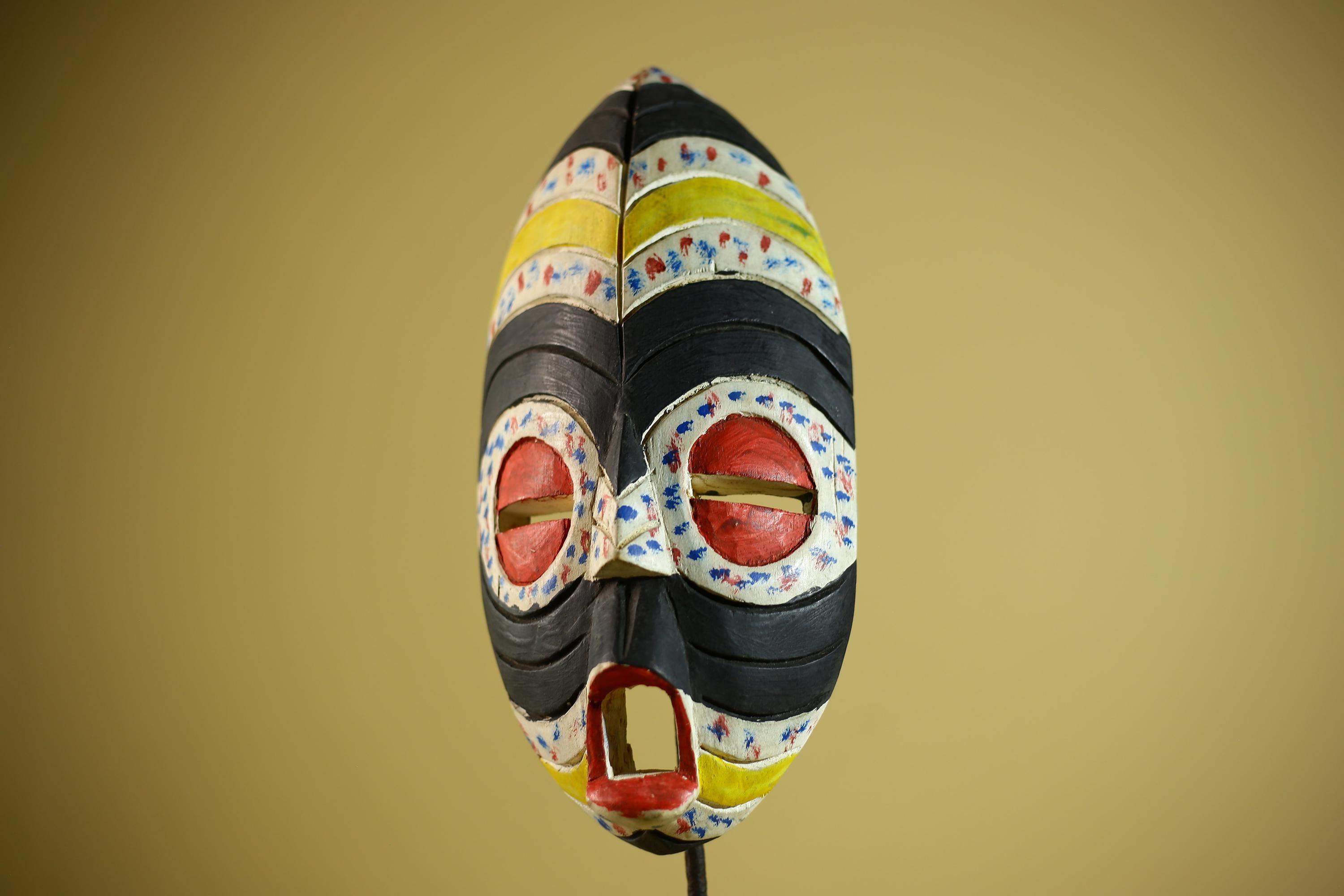 African Wooden Tribal Painted Mask Wood Face Ethnic Wall Decor Sculpture-G6337