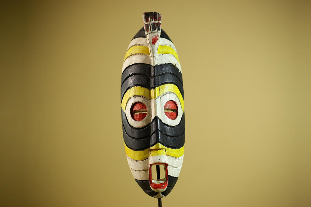 Hand Painted African Mask Wooden Tribal Sculpture Wall Hanging Decor-G6338