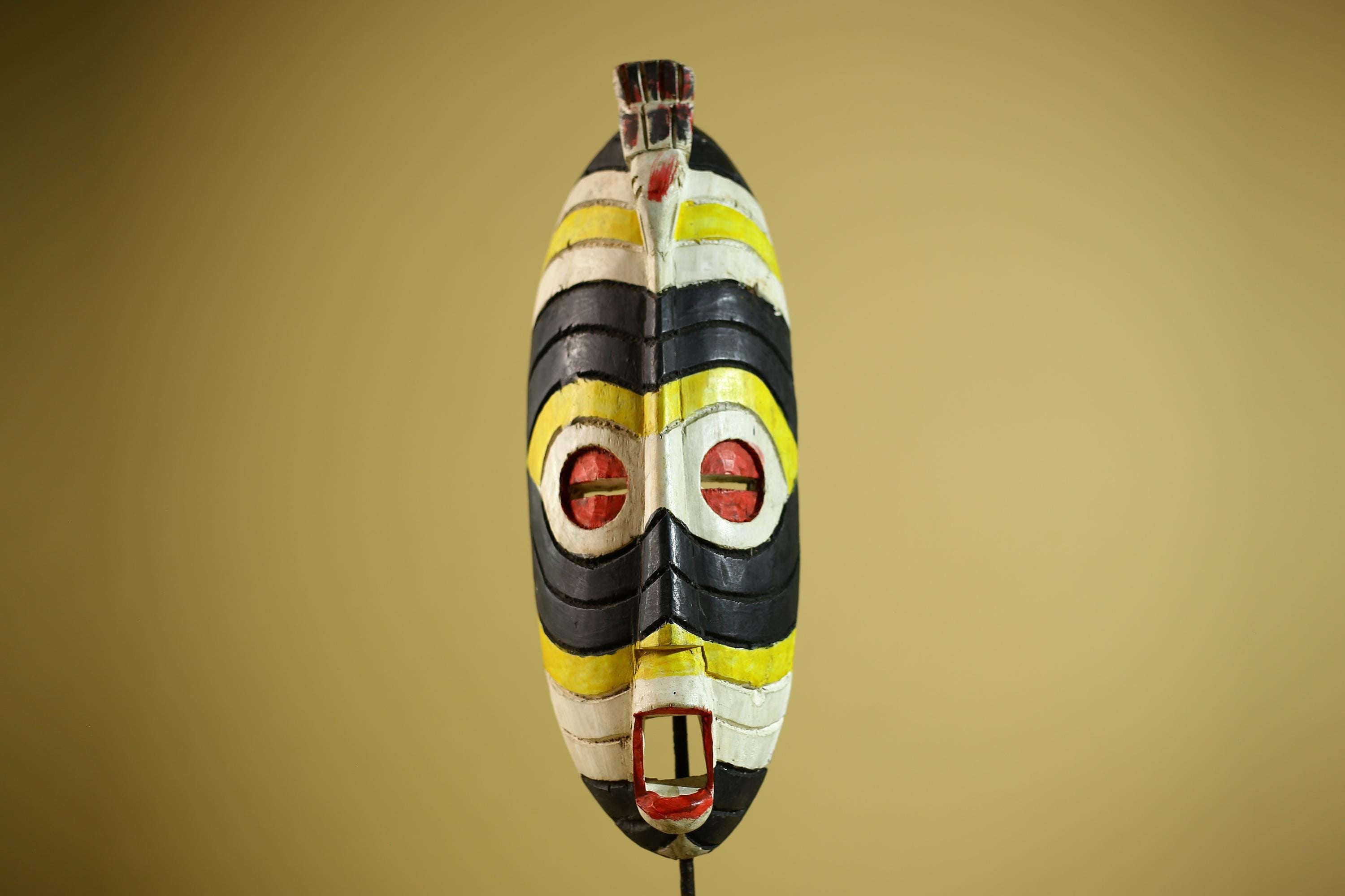 Hand Painted African Mask Wooden Tribal Sculpture Wall Hanging Decor-G6338