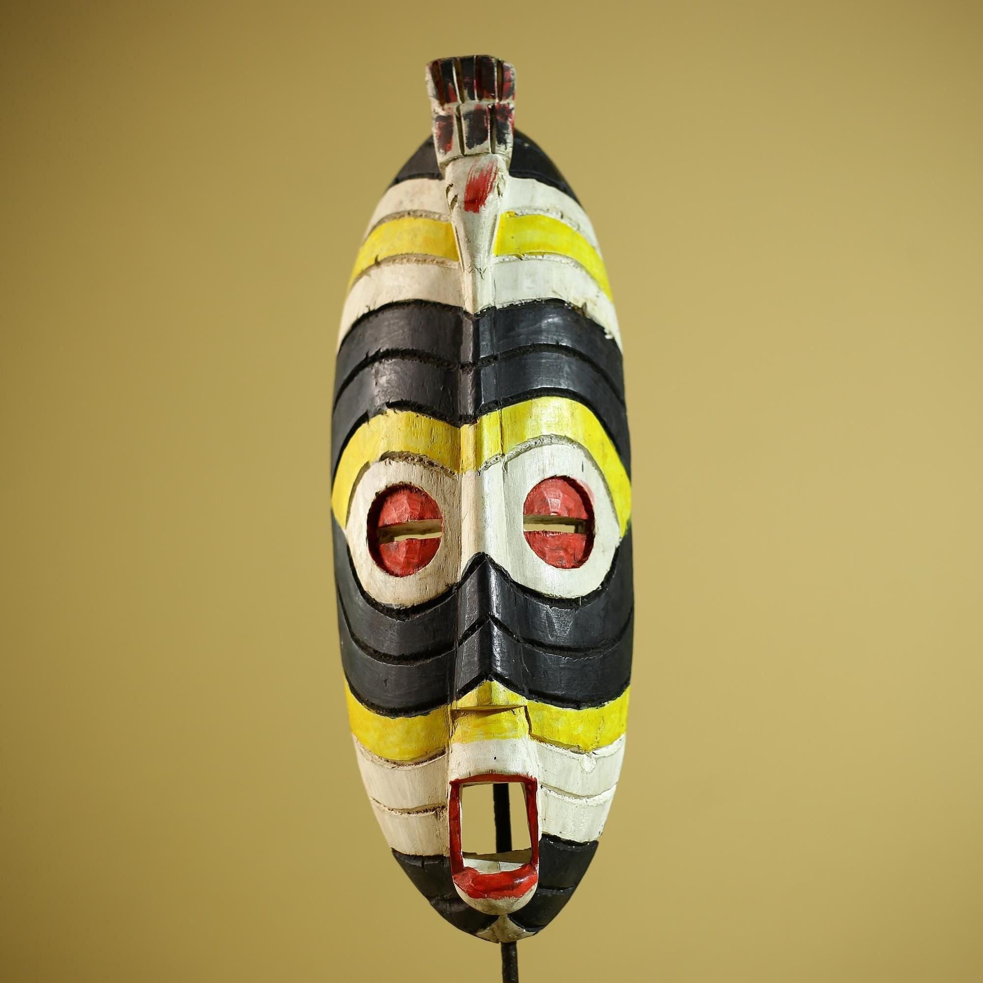 Hand Painted African Mask Wooden Tribal Sculpture Wall Hanging Decor-G6338