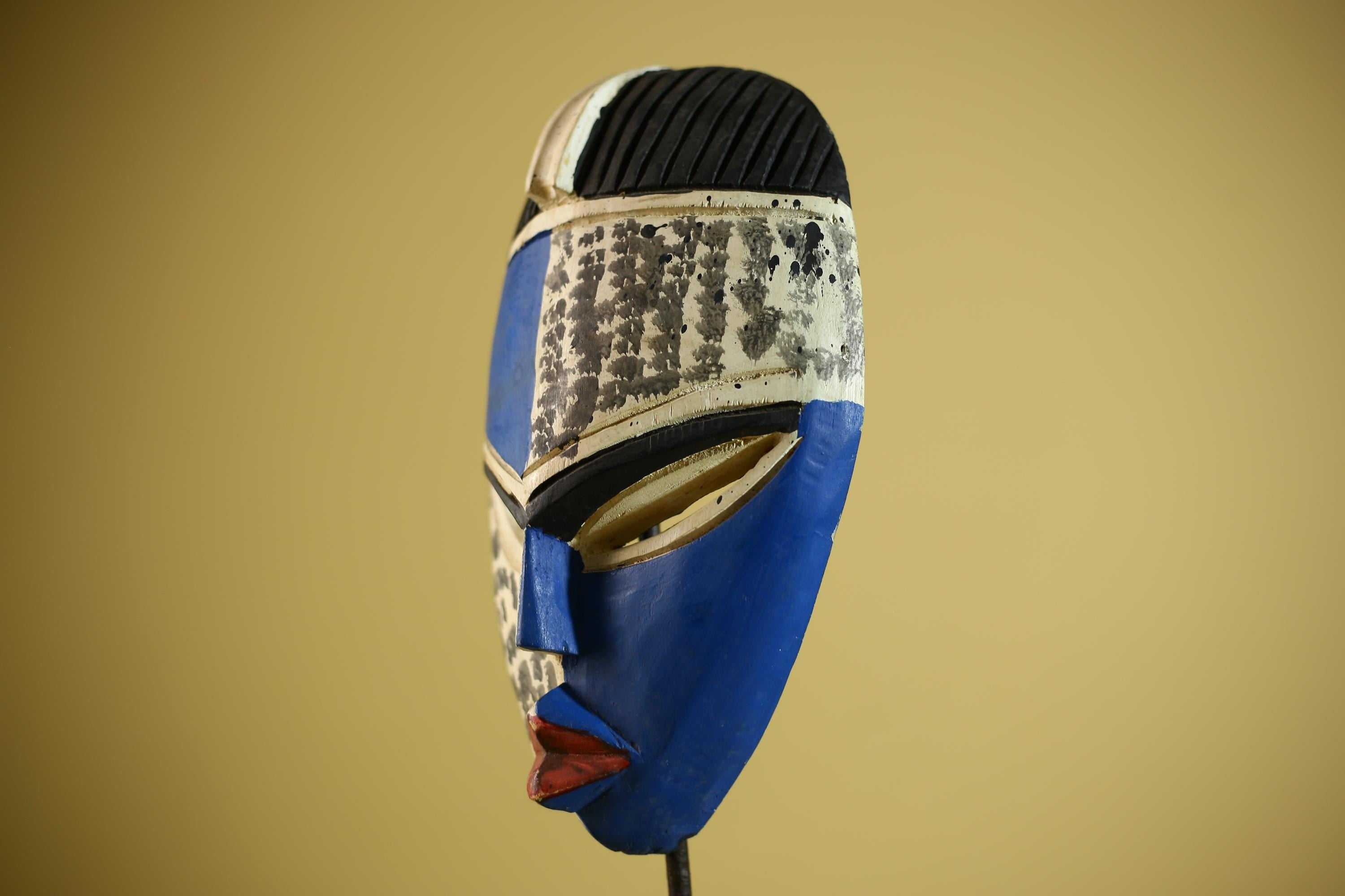 Hand Carved African Mask Blue White Tribal Face Wall Art Decor -G6339