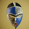 Hand Carved African Mask Blue White Tribal Face Wall Art Decor -G6339