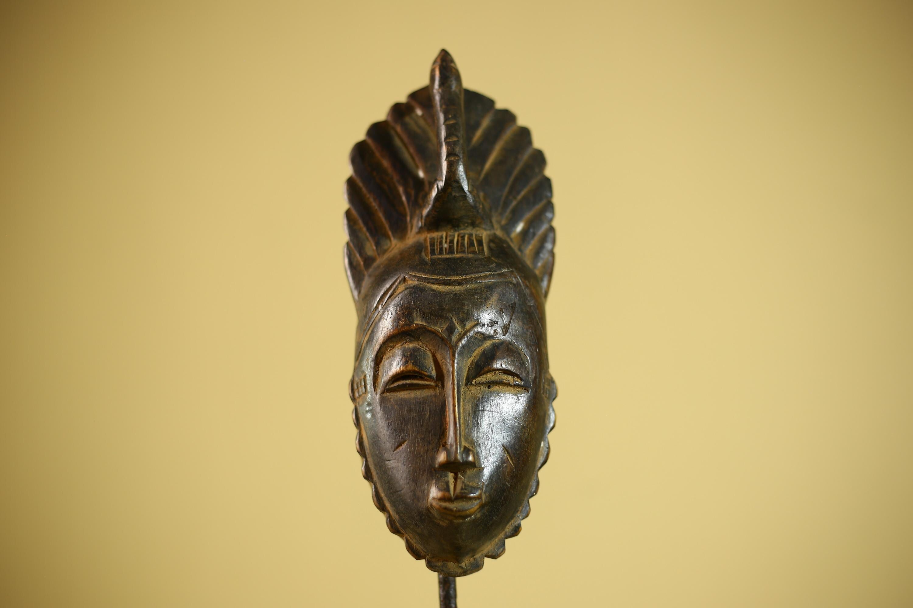 African Portrait Mask Hand Carved Wood Tribal Face Wall Hanging Decor-G6342