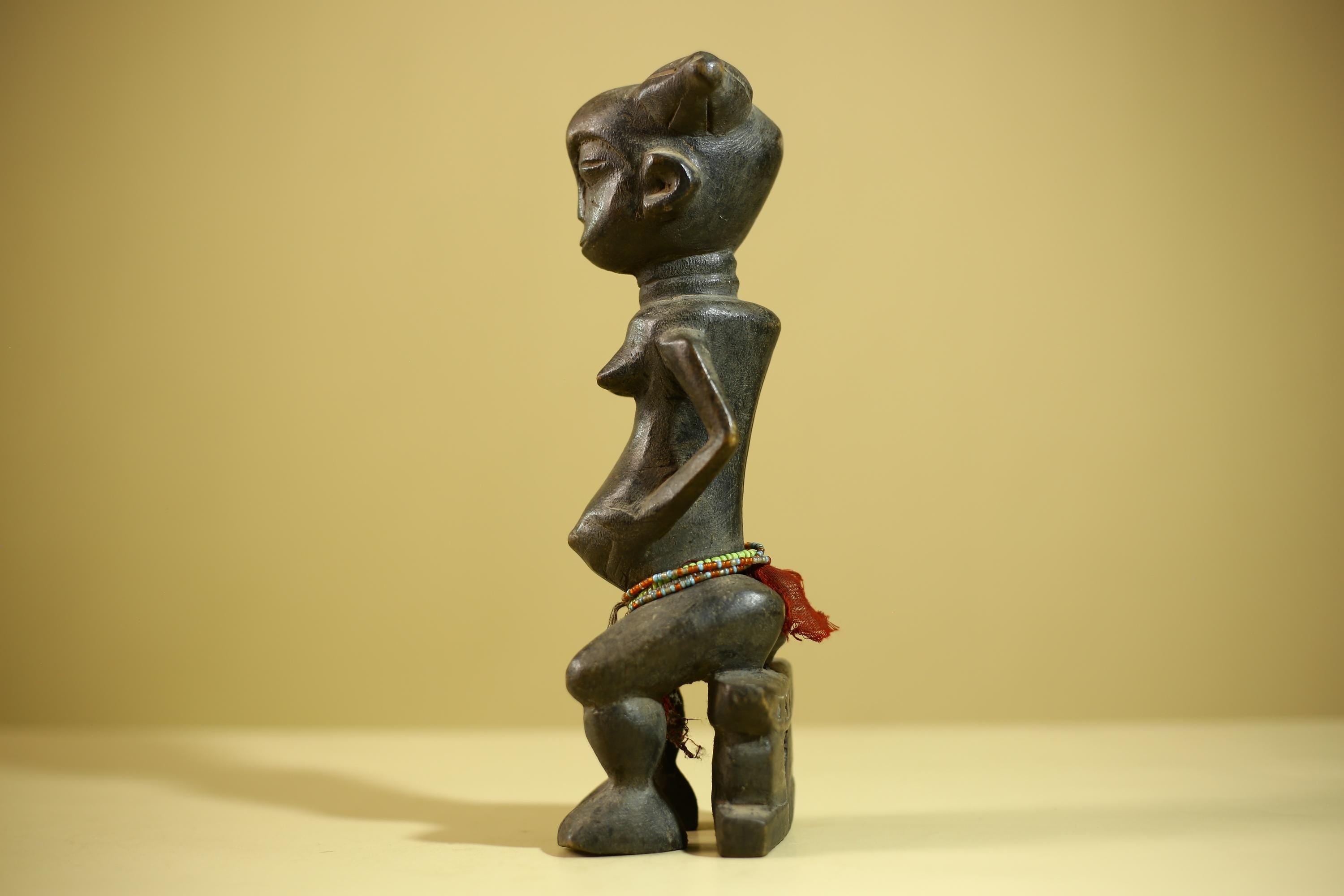 African Female Sculpture Wood Figure Beaded Waist Tribal Art Statue-G6344