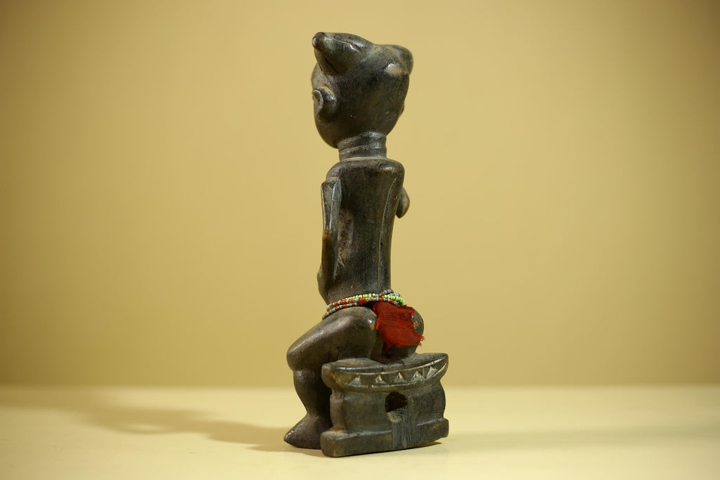 African Female Sculpture Wood Figure Beaded Waist Tribal Art Statue-G6344