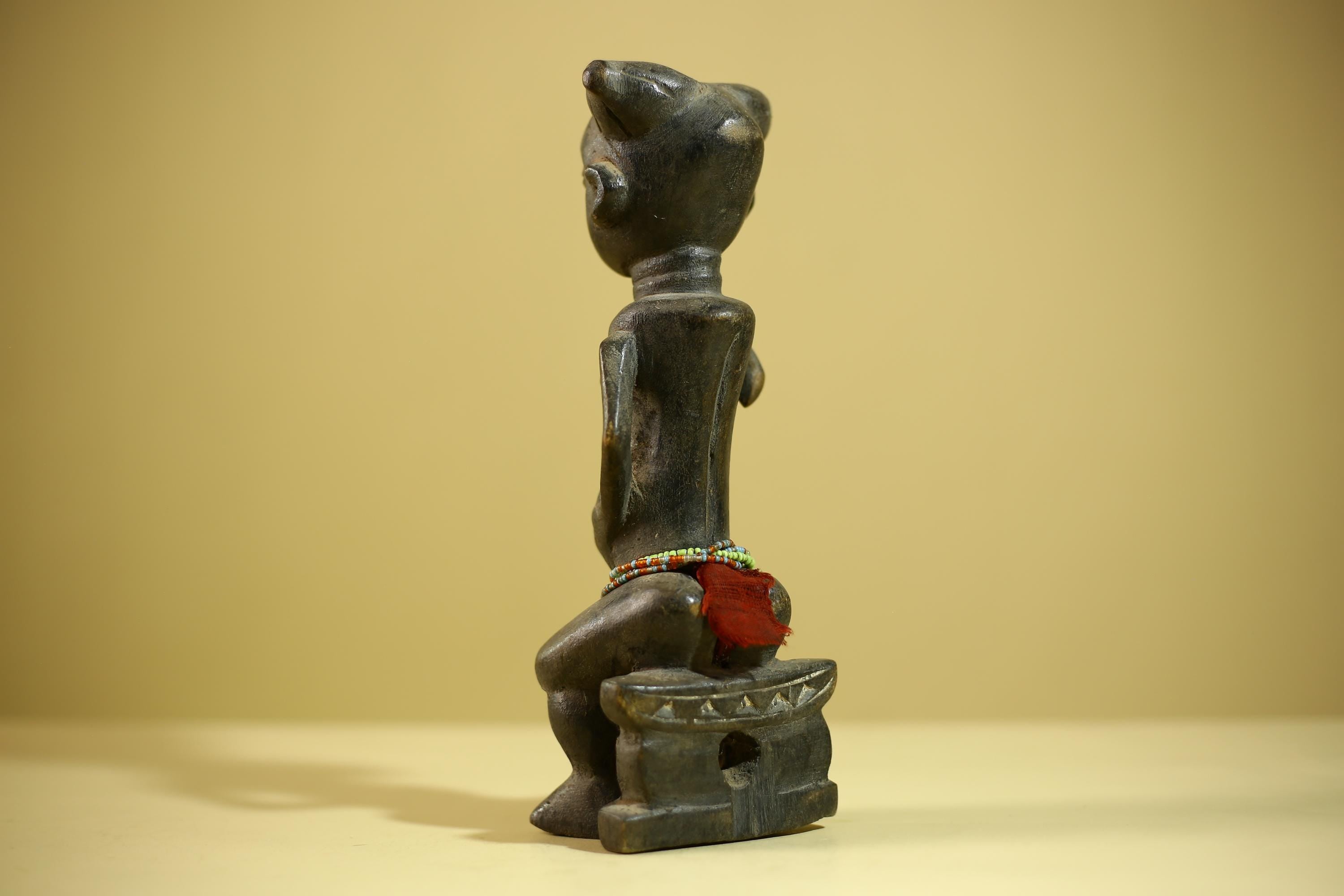 African Female Sculpture Wood Figure Beaded Waist Tribal Art Statue-G6344